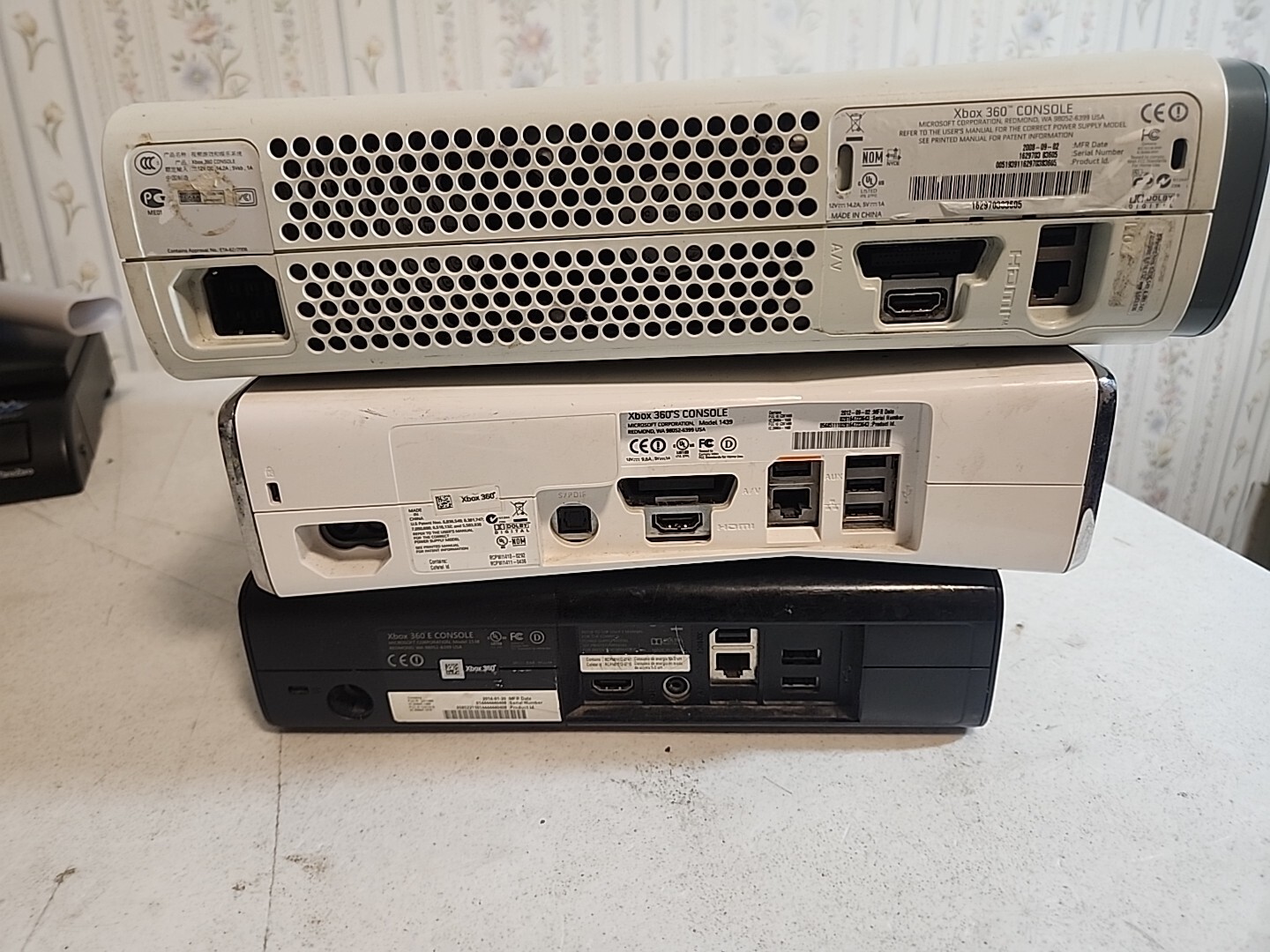 Lot of 4 Xbox 360 S/E Consoles Only AS-IS Untested Unknown Condition.