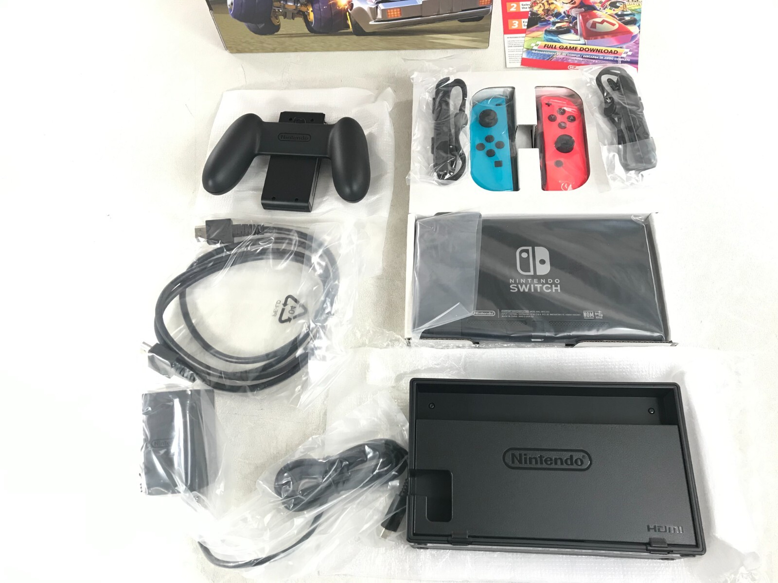 Nintendo Switch Console & Mario Kart 8 Deluxe & Blue Red Controls Free Online 3m