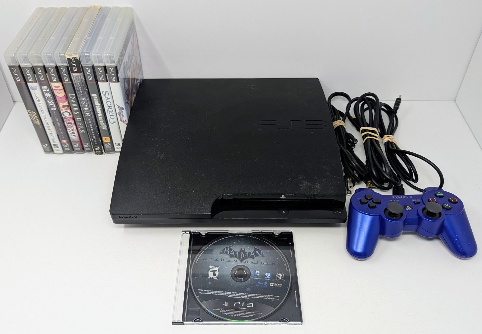 PlayStation 3 PS3 Slim 160GB Console Bundle w 10 Games – GTA V, Skyrim – Tested!