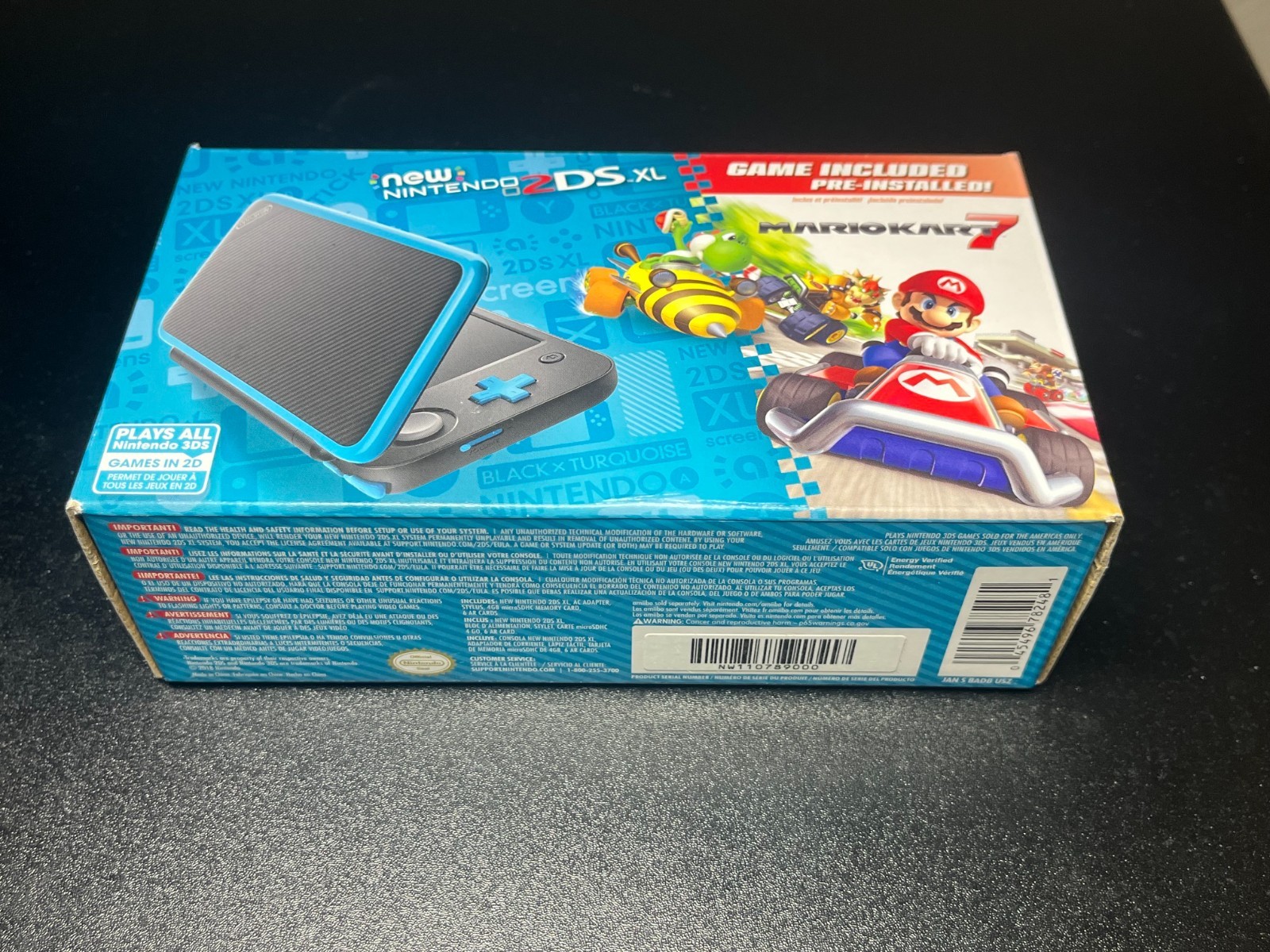 New Nintendo 2DS XL Handheld Console Mario Kart 7 Bundle Black/Turquoise A23