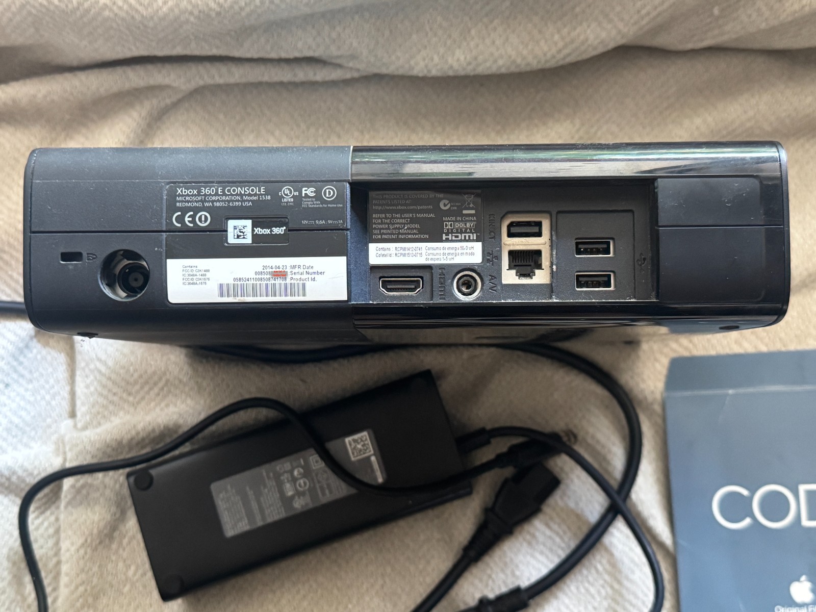 Xbox 360 E Console & Power Supply + 3 controllers 1538 Model Tested 3GB WORKING