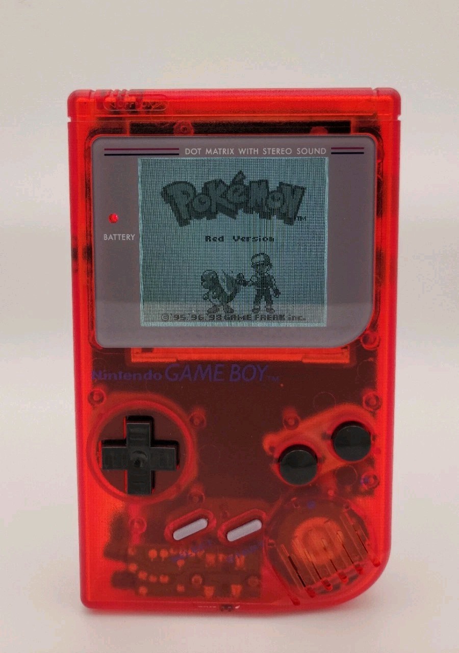 Gameboy DMG-01 W/IPS Backlit Screen, New Clear Red Shell. Upgraded Gameboy