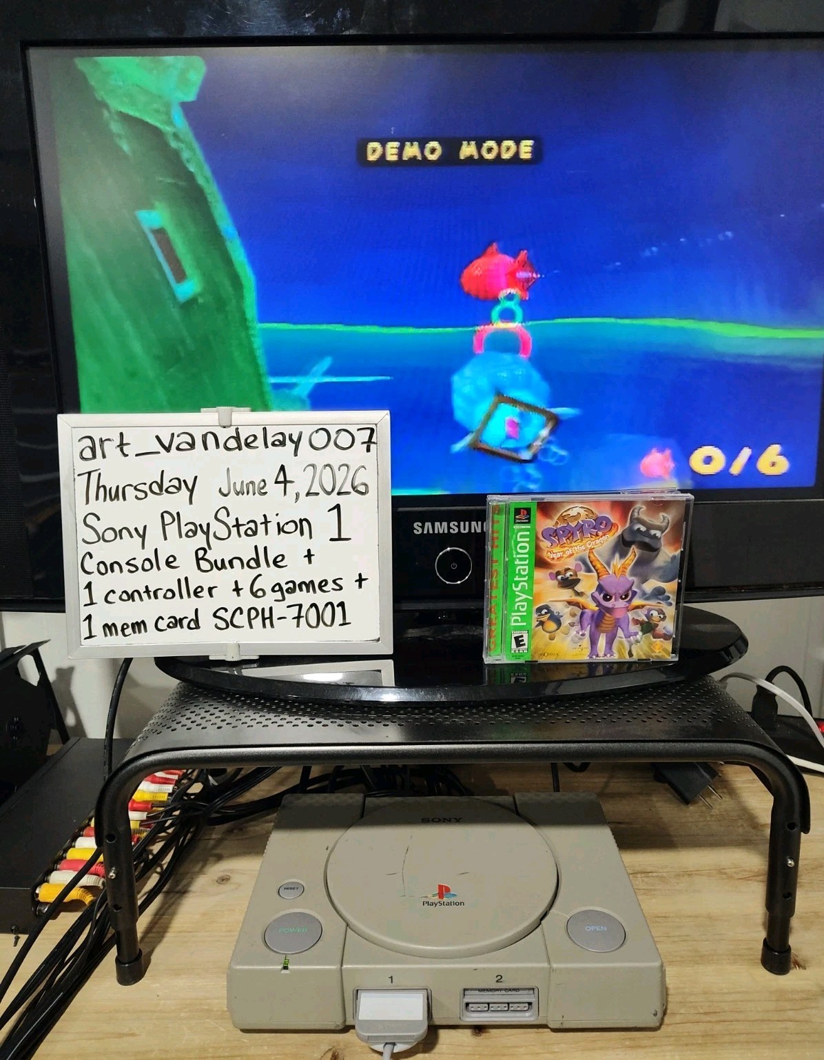 Sony PlayStation 1 Bundle SCPH-7001 + 1 Controller + 6 Games + Mem Card* Tested!