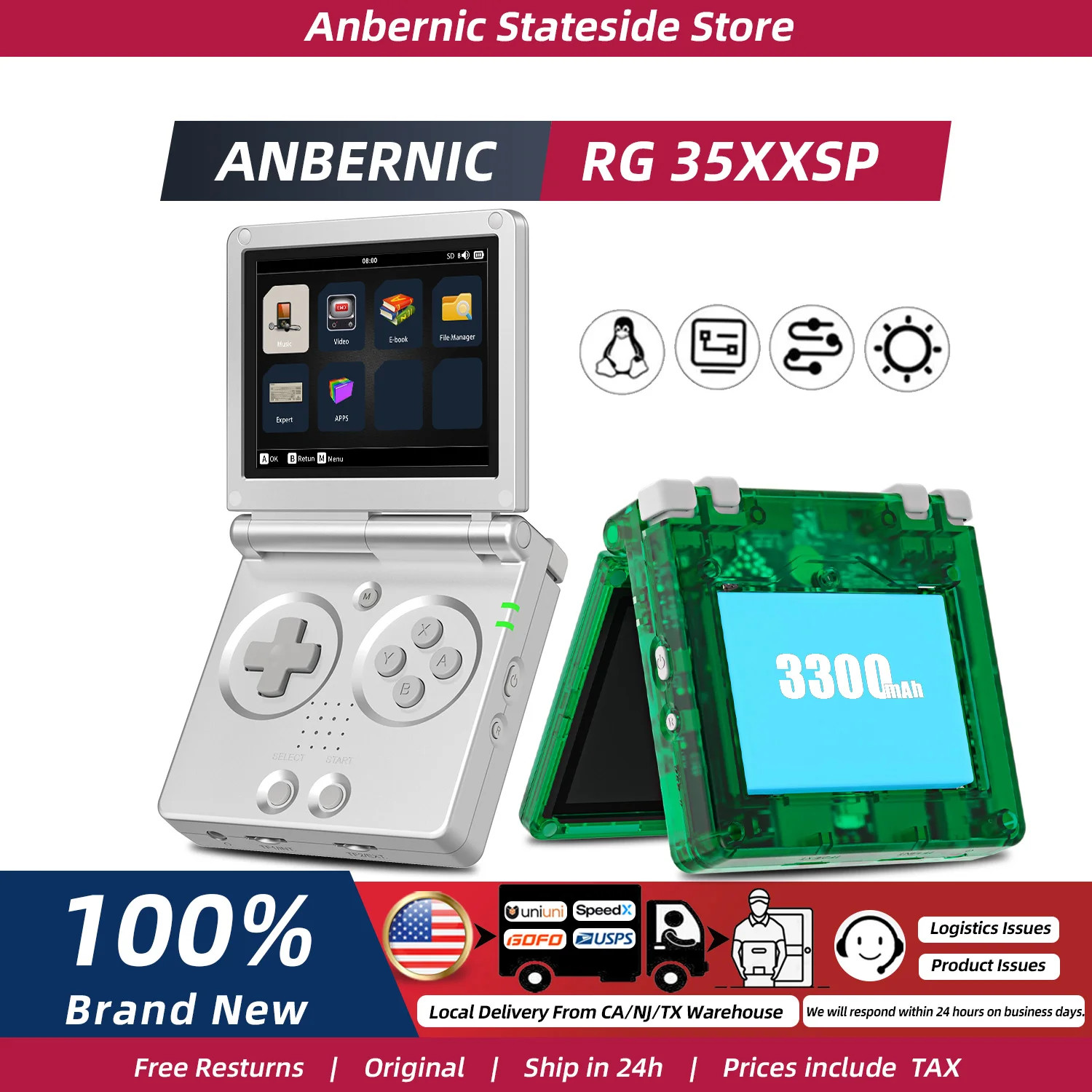 ANBERNIC RG35XXSP FILP 3.5 Inch IPS Screen Retro Game Console 64GB Built in TF