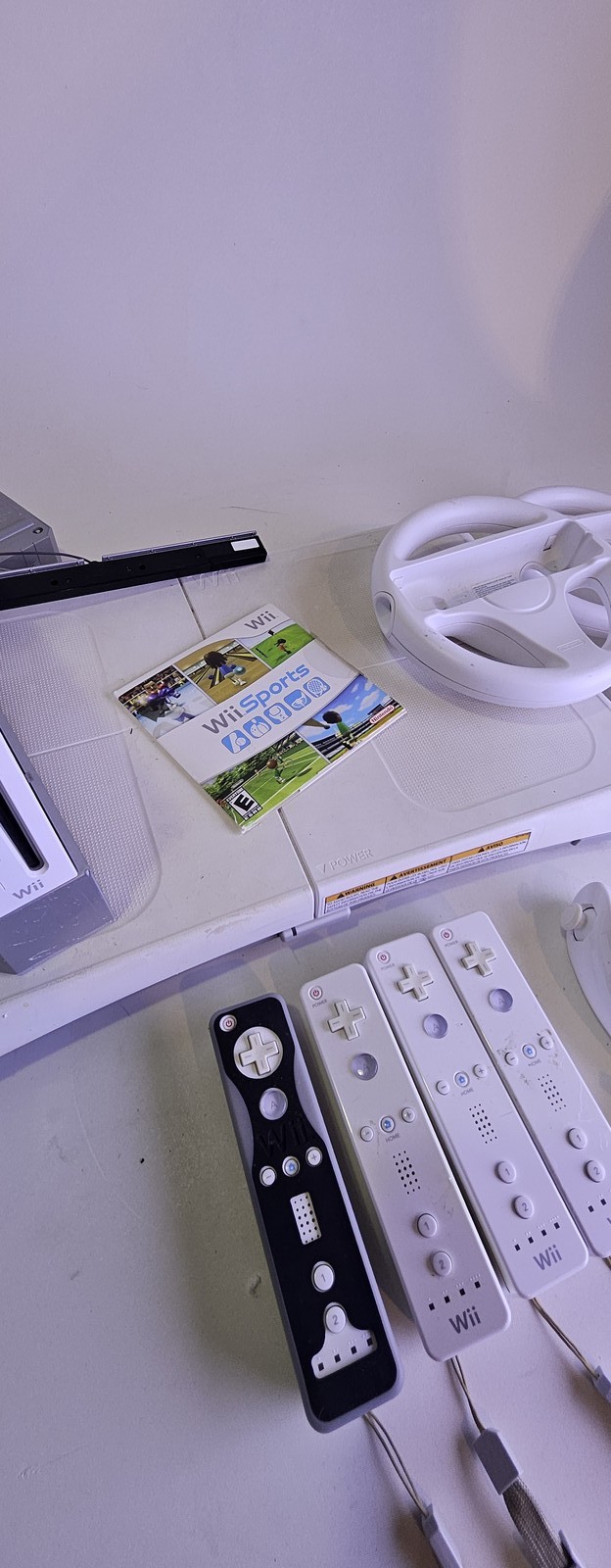 Nintendo Wii Console Bundle w/ 4 Remotes, 3 Nunchucks, 3 Wheels, Wii Sports Game