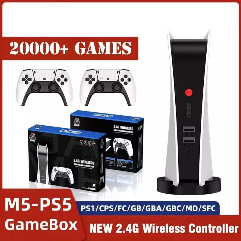 TV game console HappyJoe White M5, 64GB, 15000+ Games supports PS1/MAME/GBA