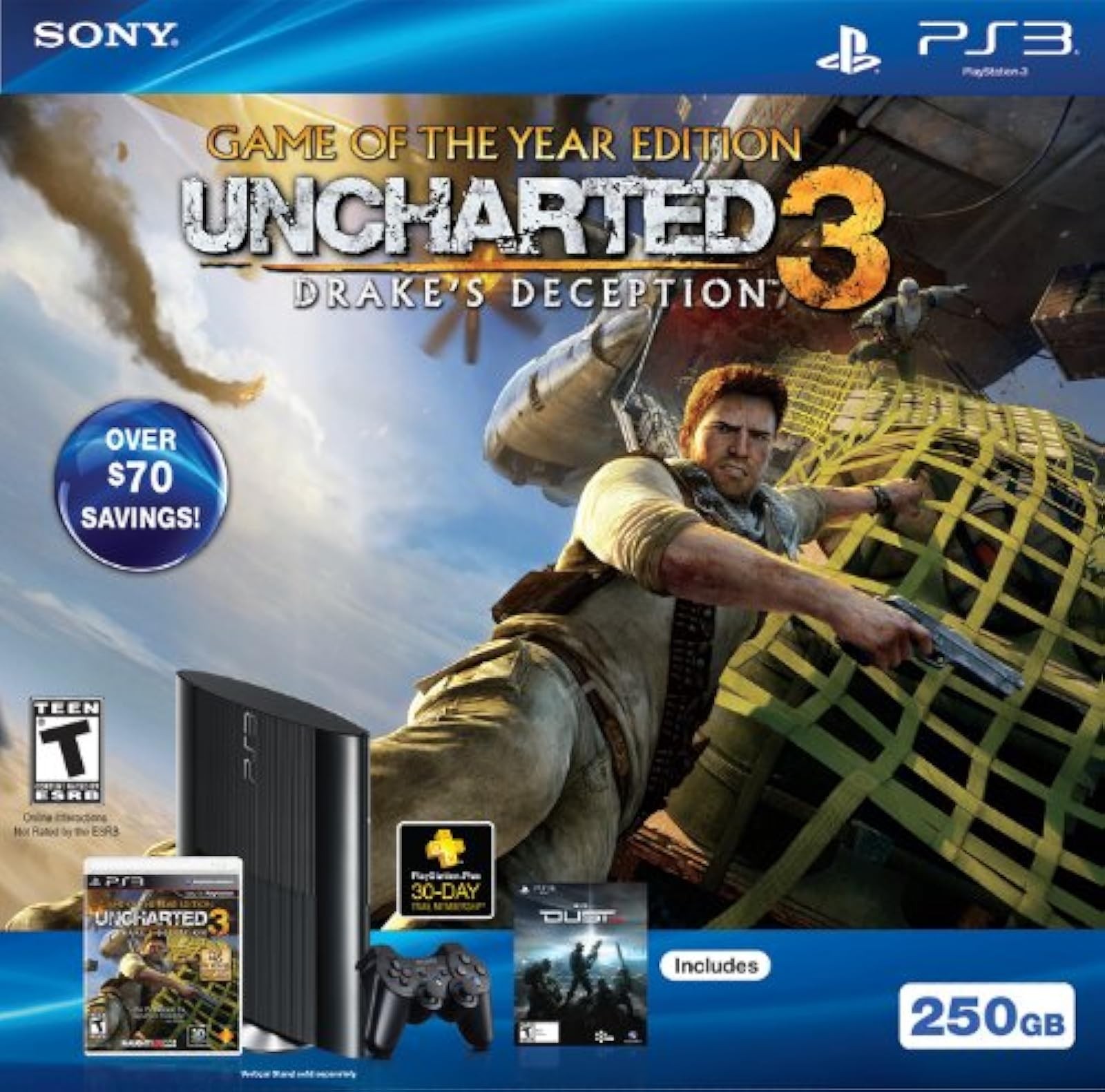 PS3 250GB Uncharted 3 Console Bundle Super Slim Very Good 1Z