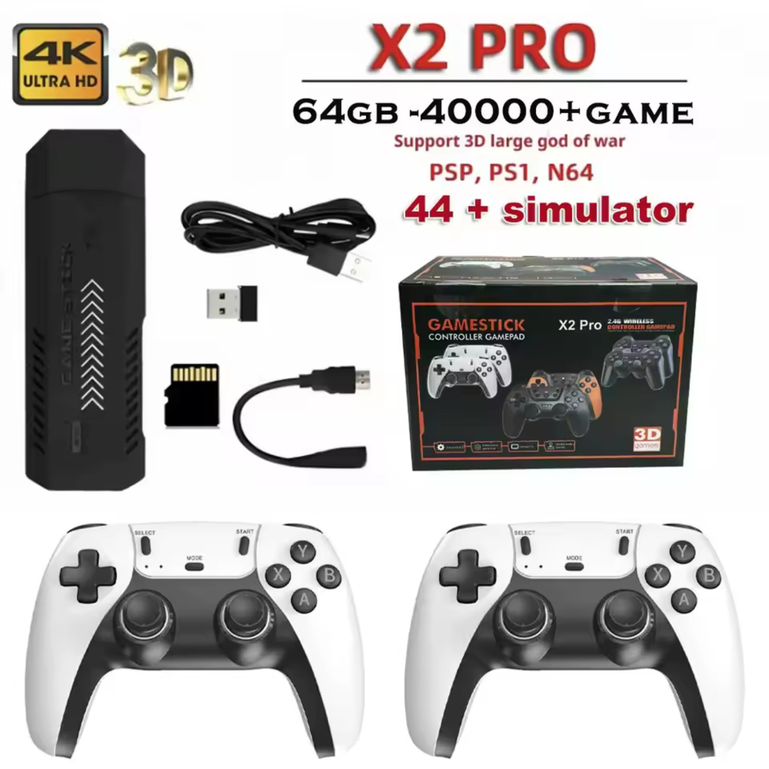 X2PRO 4K Retro Game Console 3D Arcade TV Wireless 2-4P PSP PS1 GBA
