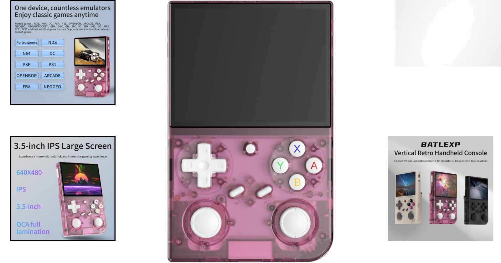 G350 Handheld Gaming Console with 3.5″ IPS Screen – Multi-Player, Stylish Pink