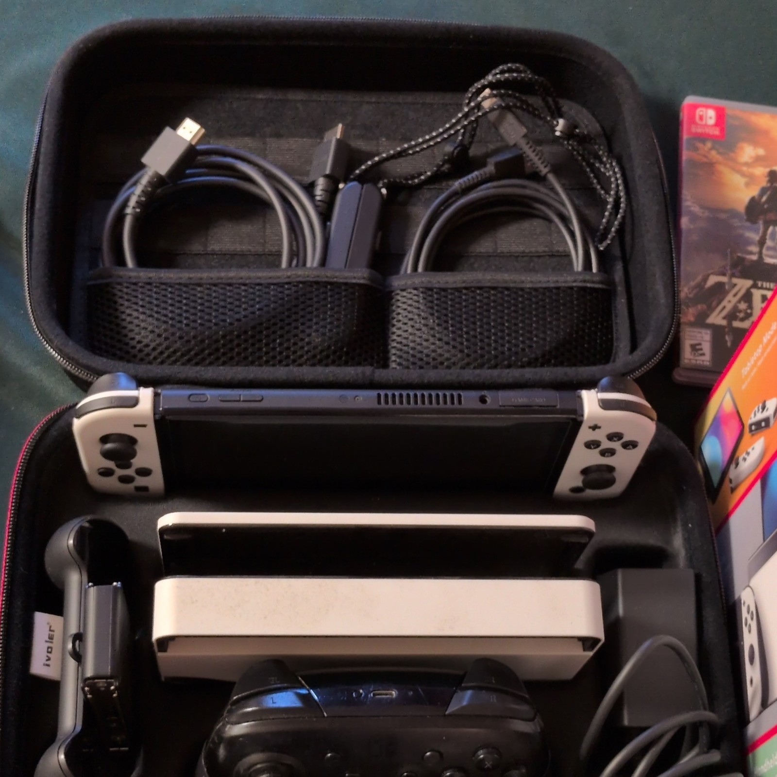 Nintendo Switch White OLED 64GB with Box Pro Controller Carrying Case and Games