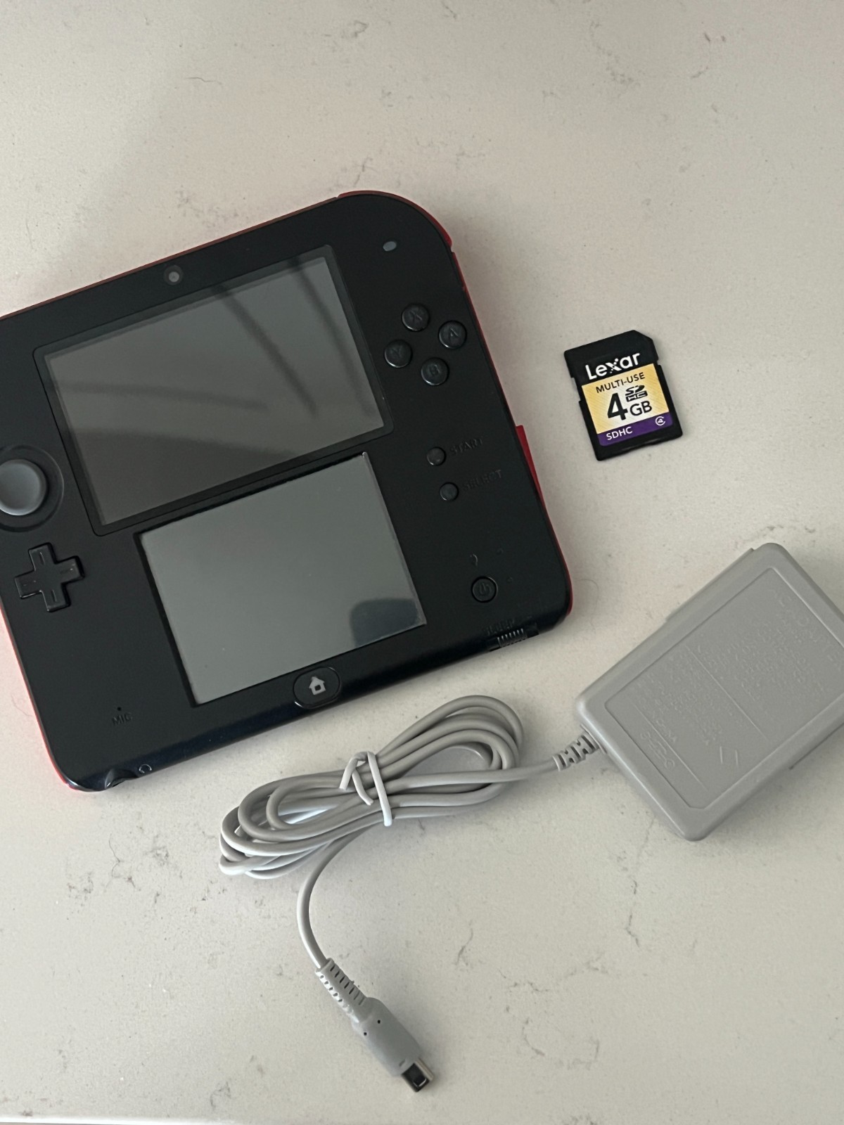 Nintendo 2DS Console Red & Black Bundle w/ Charger + 4GB SD Card Tested & Works