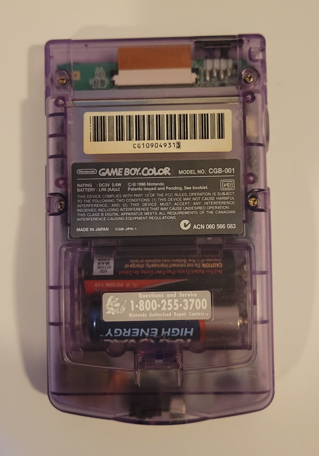 Nintendo Game Boy Color Console Atomic Purple CGB-001- Tested Working- Low Sound