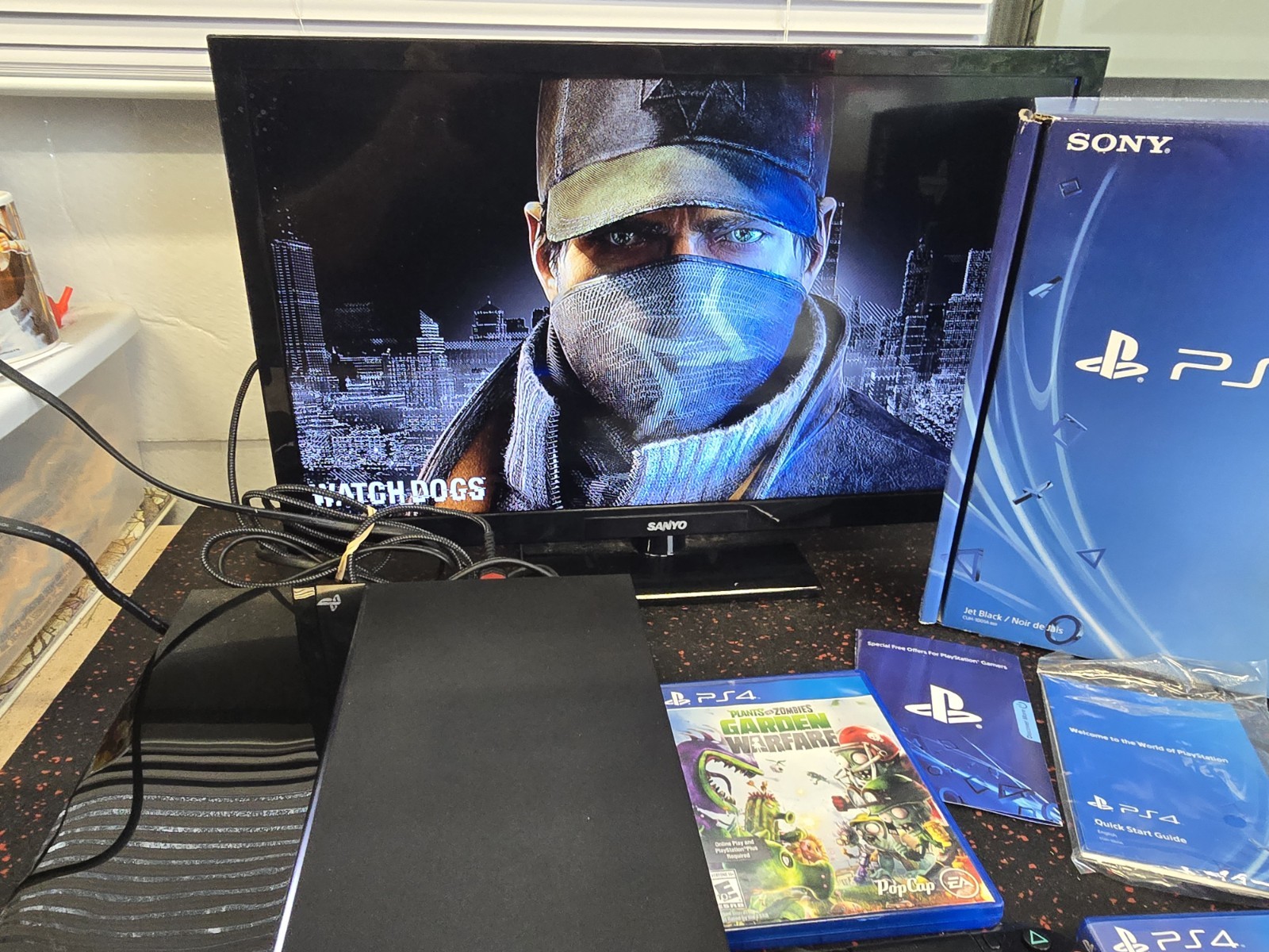 Sony PlayStation 4 500GB Jet Black Console + 2 Controllers & Original Box PS4
