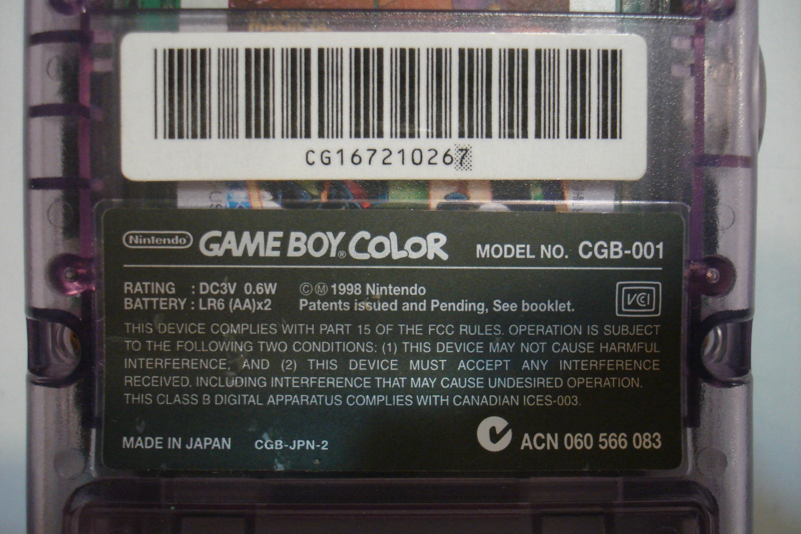 Nintendo Game Boy Color System Clear Atomic Purple w/ Pelican Accessories