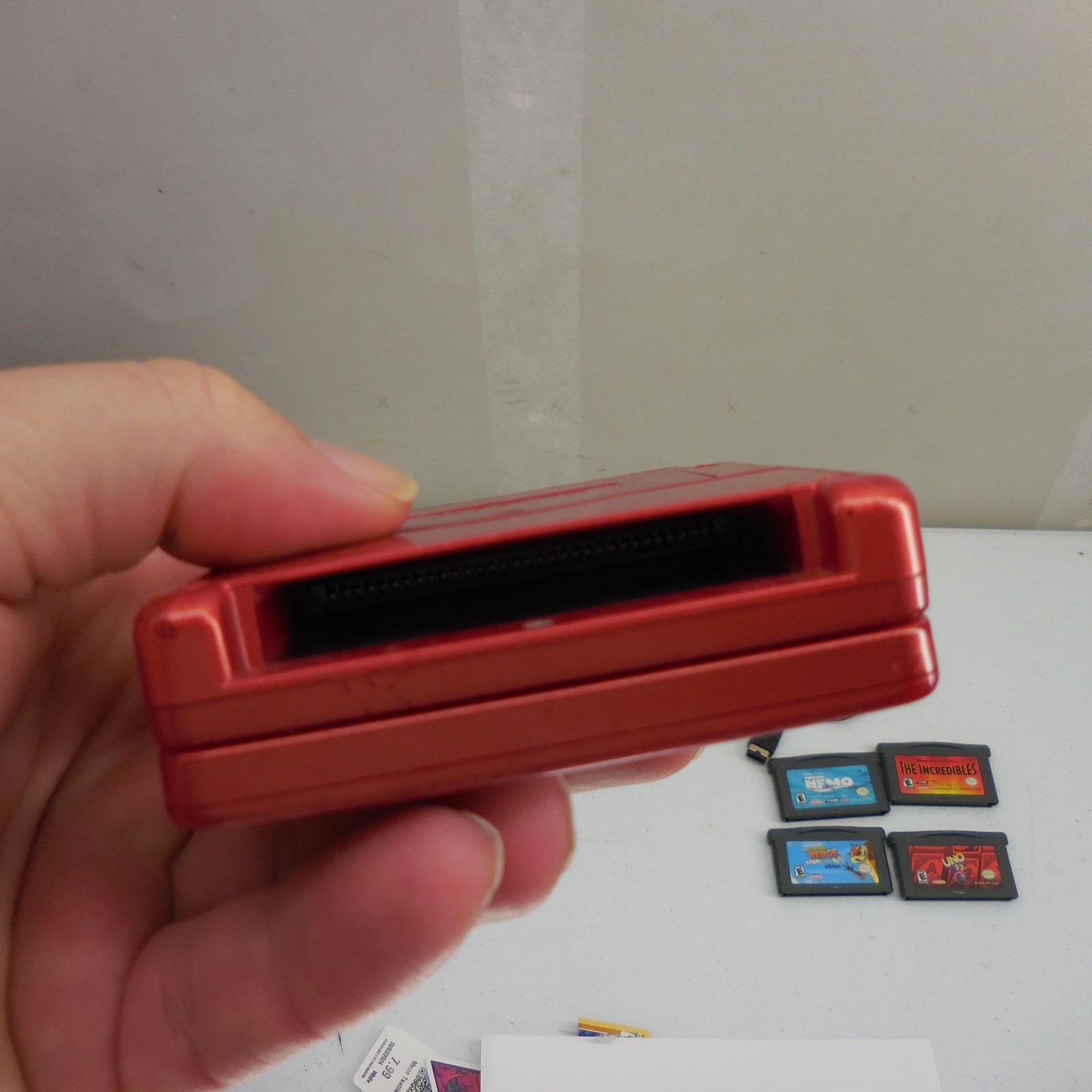 Nintendo Game Boy Advance SP Flame Red Console Bundle W/4 Games & Charger Tested