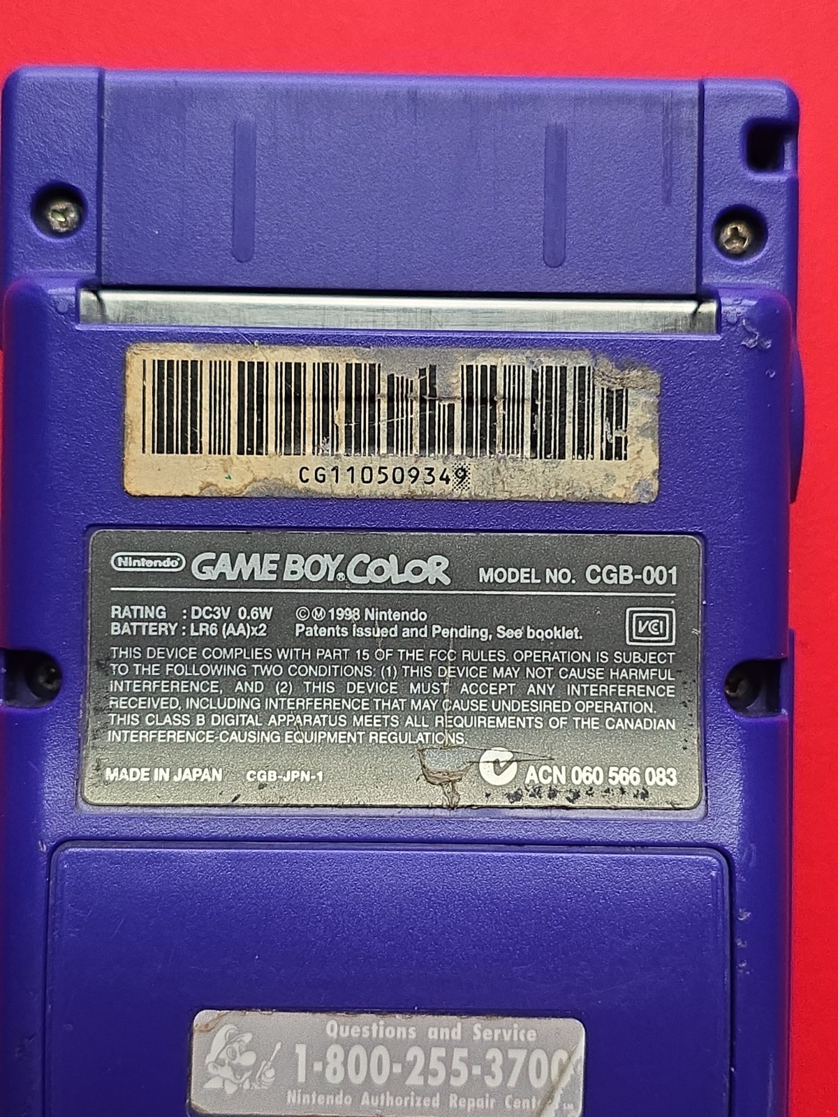 Grape Purple Handheld System CGB-001 Game Boy Color Tested Works Flaws Read Desc