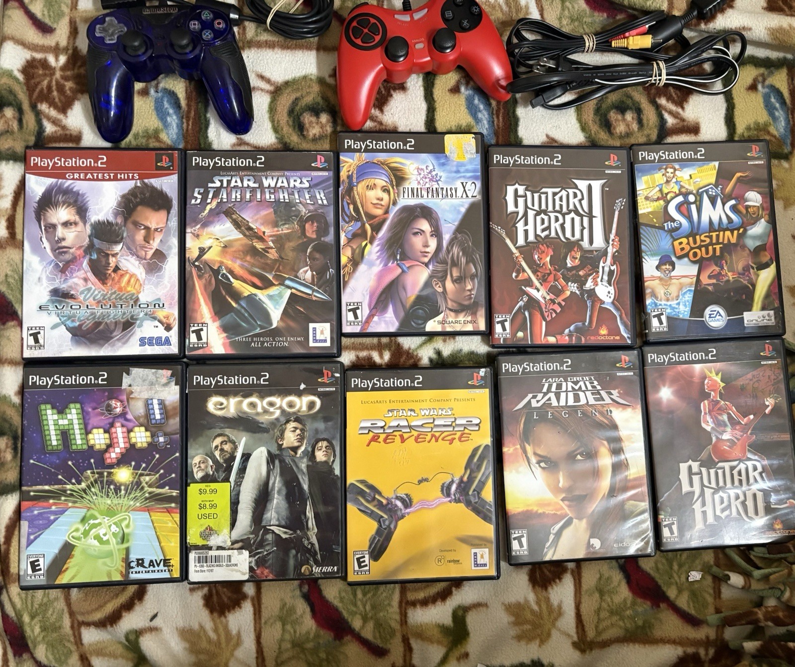 PlayStation 2 System Bundle 10 Games 3 Controllers Guitar Hero RPG SCPH-39001