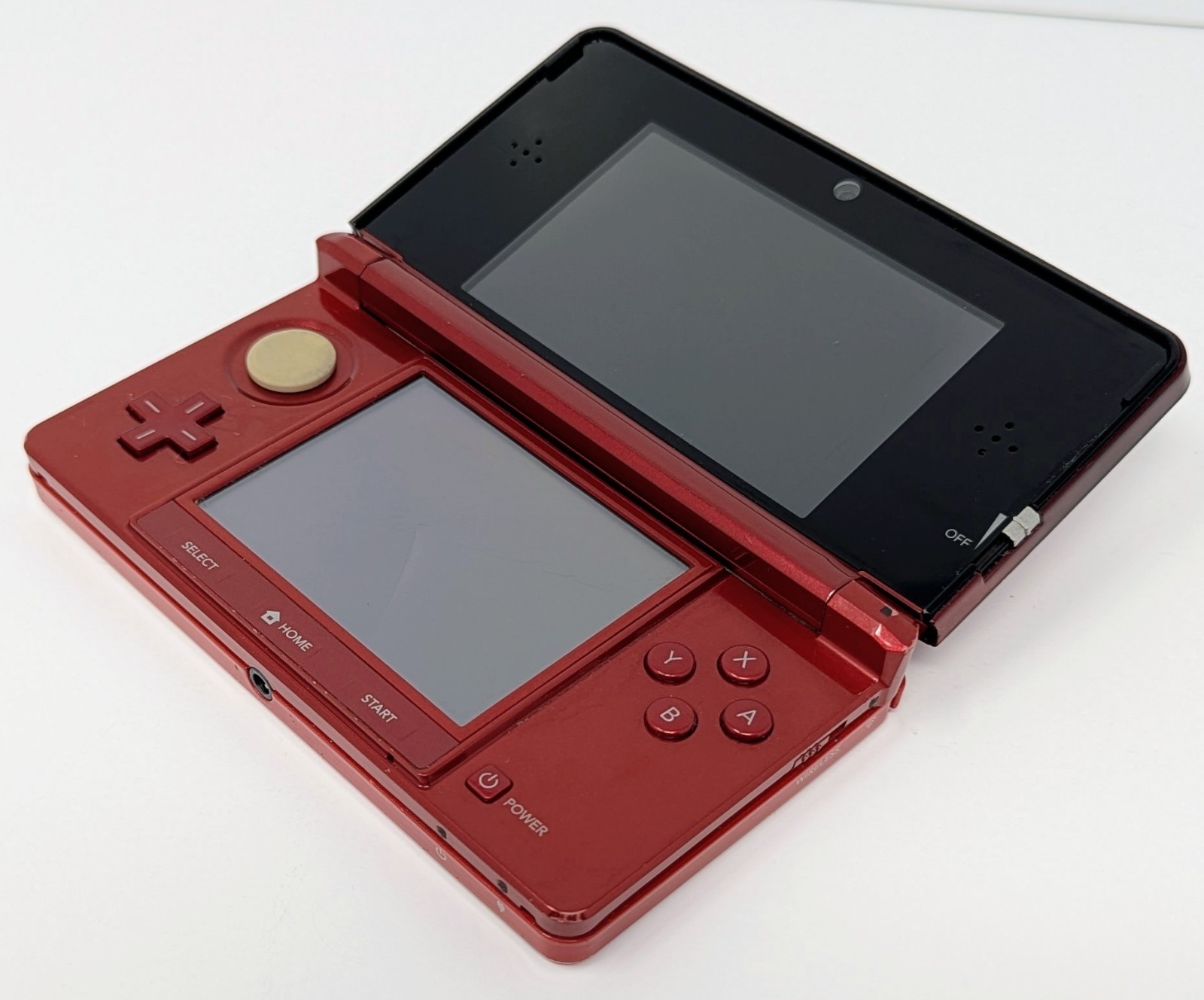 Nintendo 3DS Flame Red Handheld System Bundle w/ Charger – Screen Dent – Tested!