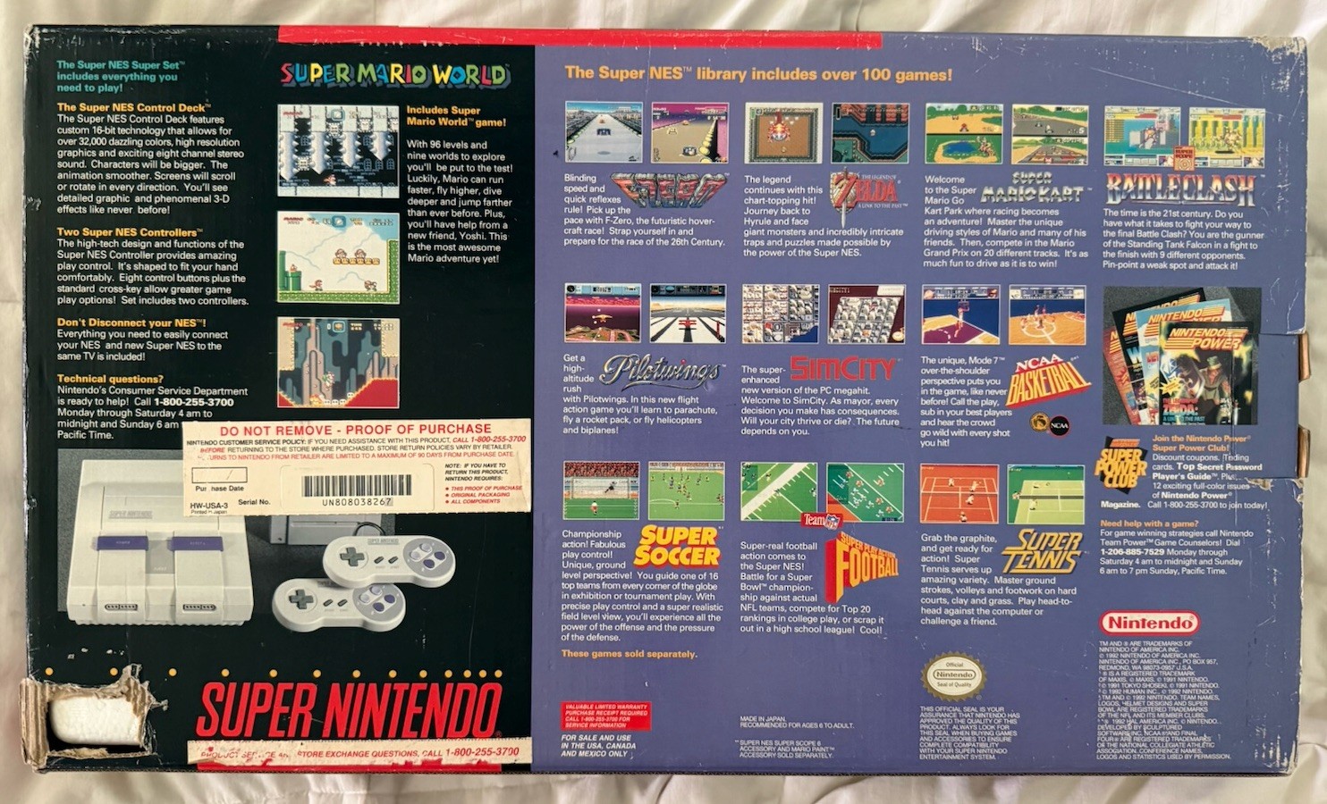 Super Nintendo SNES Super Set CIB Console w/ Box, Super Mario World, OEM Control