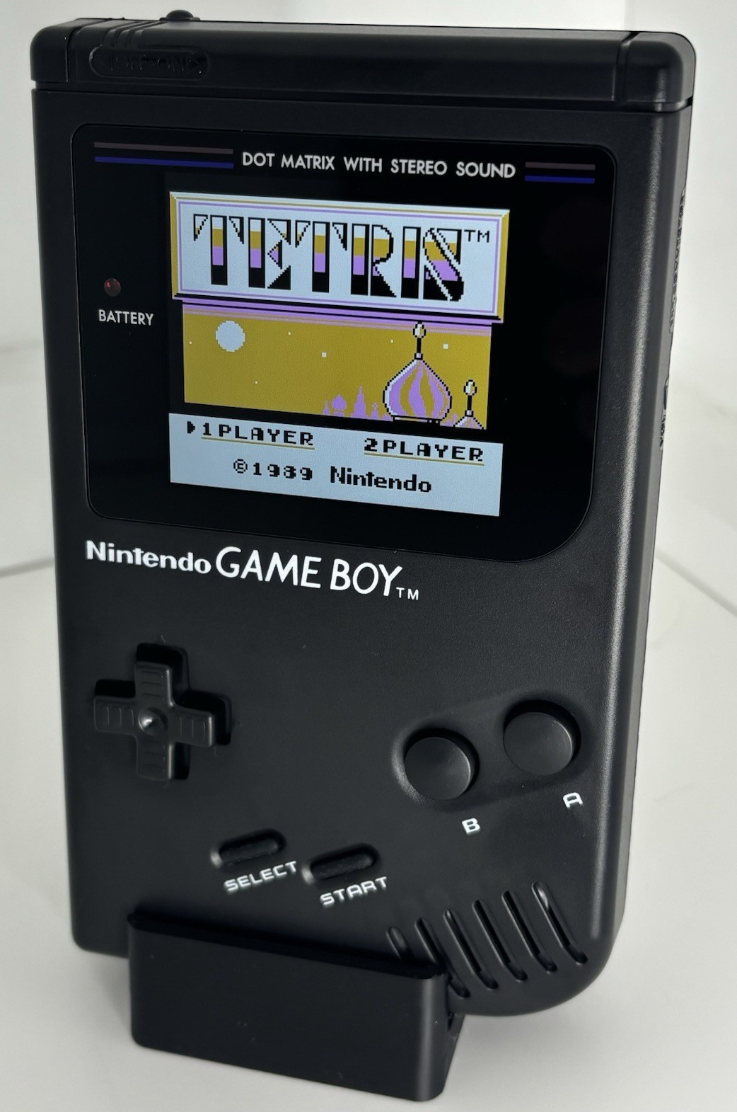 Black Nintendo Game Boy DMG-01, IPS Q5 Screen Mod and USB-C Rechargeable Mod