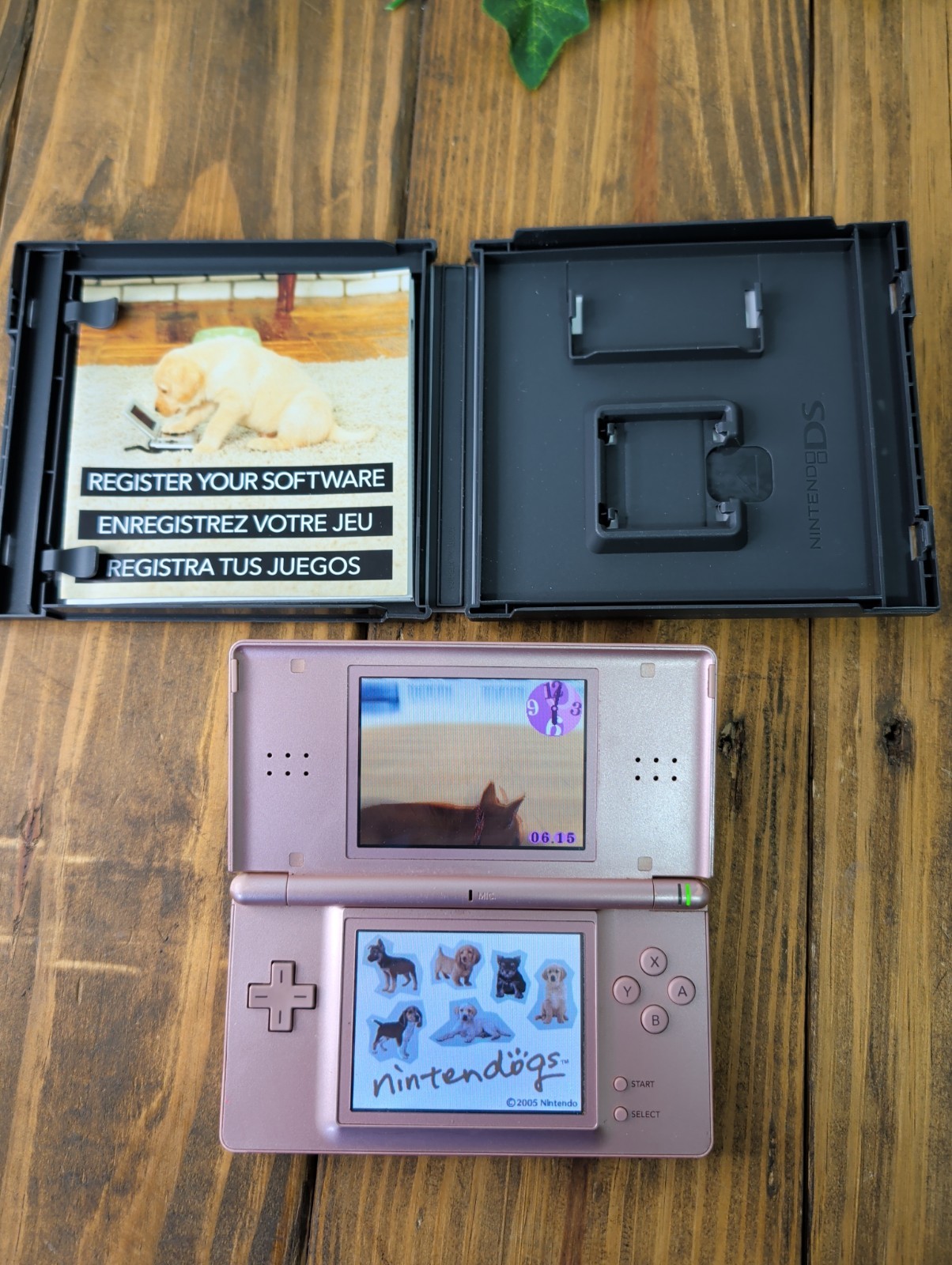Nintendo DS Lite Metallic Rose Pink Handheld Game System Nintendogs Edition