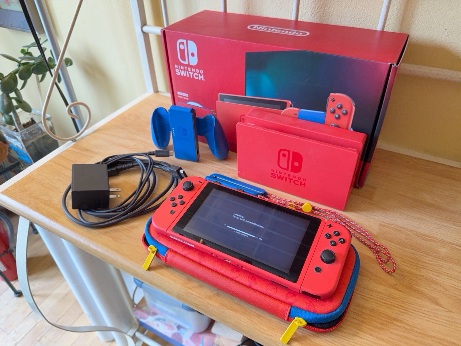 Nintendo Switch Mario Red & Blue Limited Edition Console 128 GB Mushroom SD Card