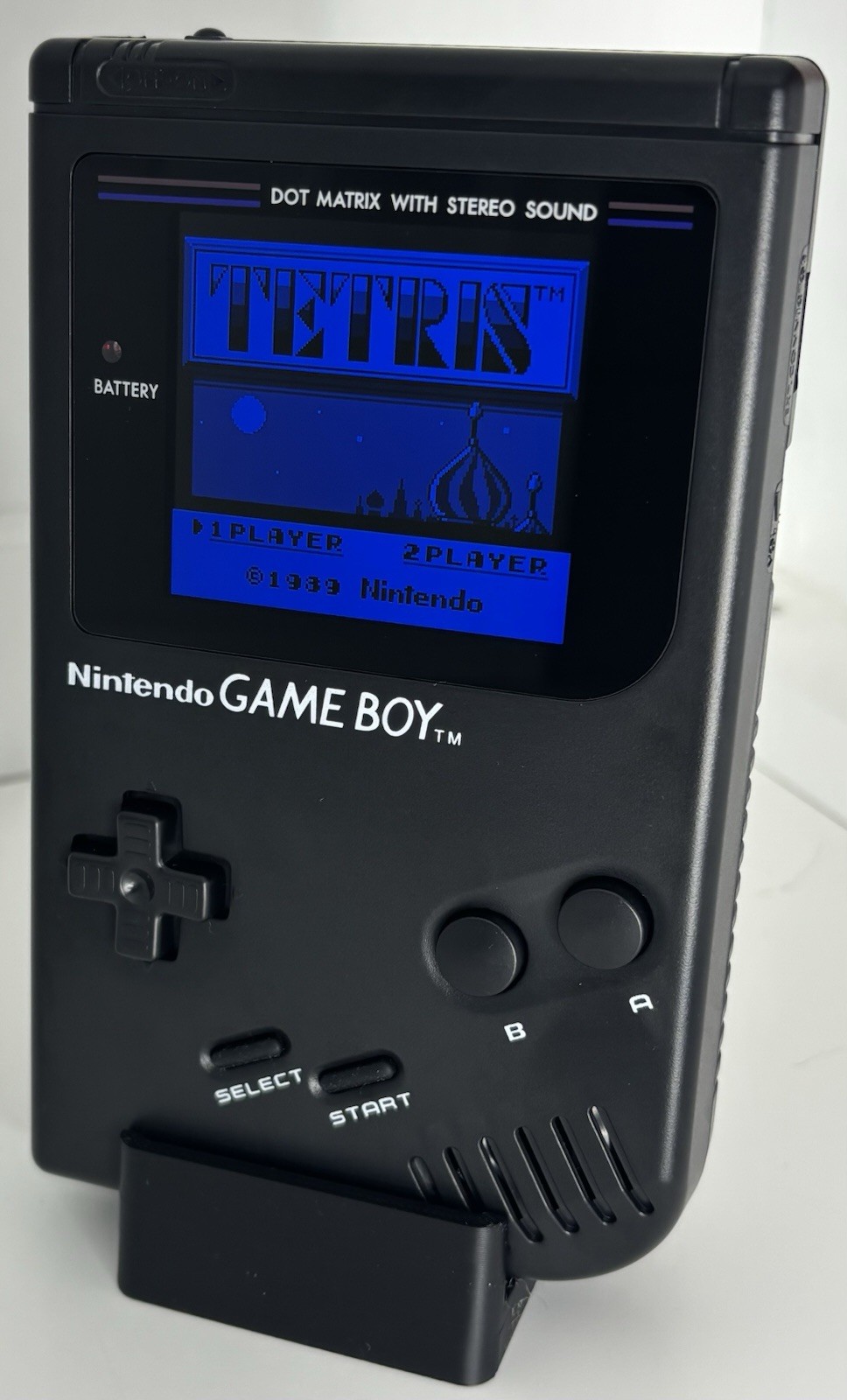 Black Nintendo Game Boy DMG-01, IPS Q5 Screen Mod and USB-C Rechargeable Mod
