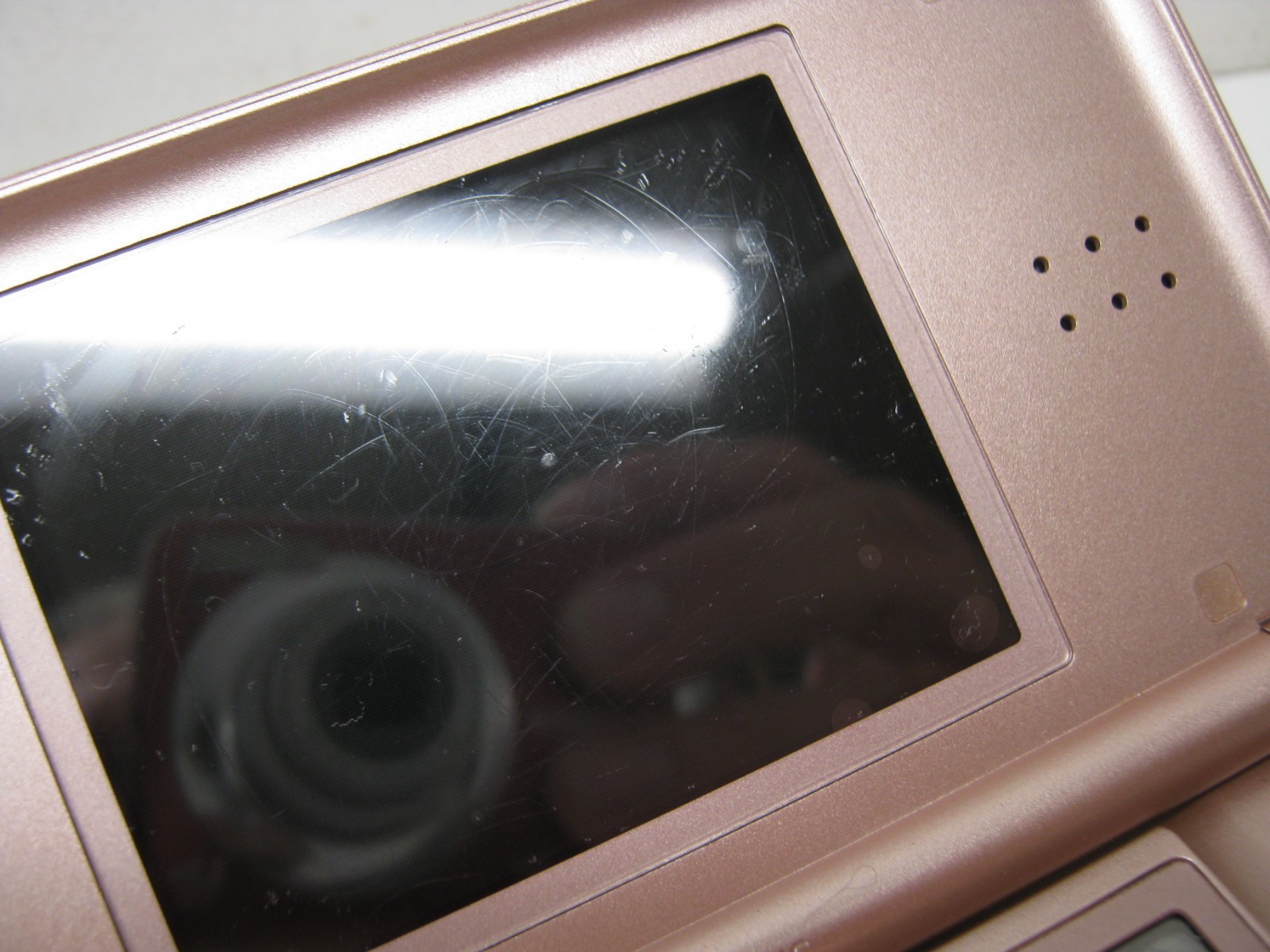 Nintendo DS Lite Metallic Rose Pink USG-001 w Cord Tested Works Scratched Screen