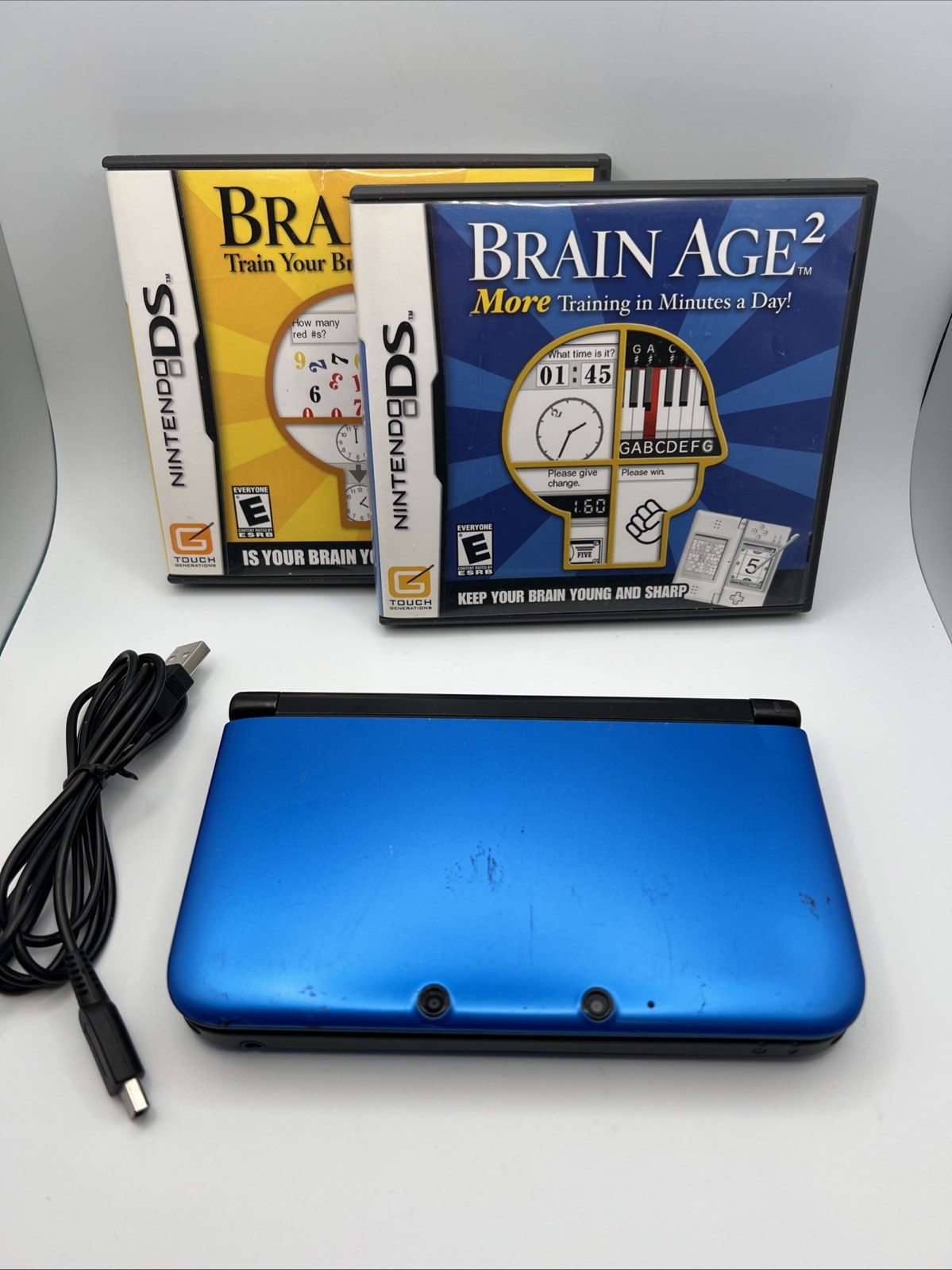 Nintendo 3DS XL Blue Black Handheld Console 2011 Works Charger, Games, NO STYLUS