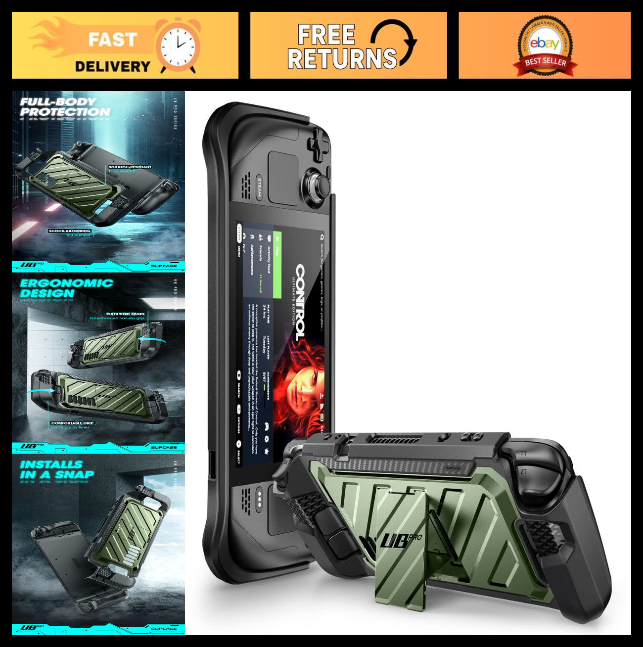 Steam Deck 2022 Case with Kickstand – Military-Grade Protection, Ergonomic Desig