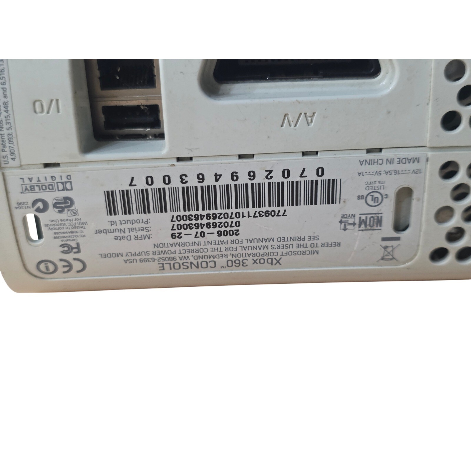 Microsoft Xbox 360 Original Console White 2006 w/ PSU Untested For Part/ Repair