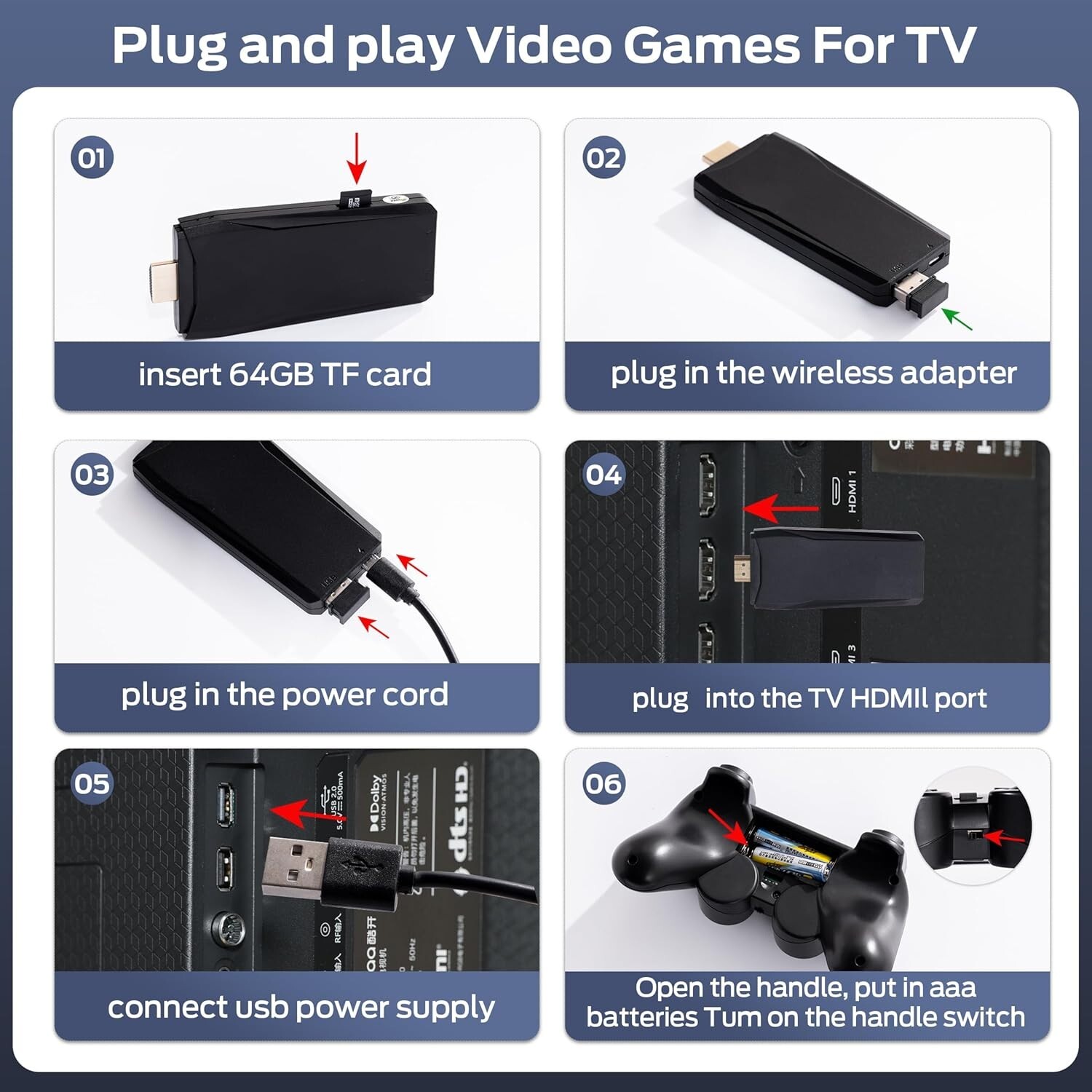Wireless Retro Game Console, Retro Game Stick with Built-in 9 Emulators