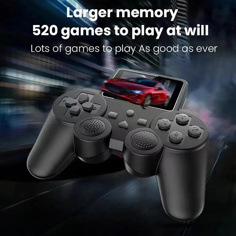 S10 MINI VIDEO GAME CONSOLE – 520 GAMES, DUAL CONTROLLERS, AV OUTPUT