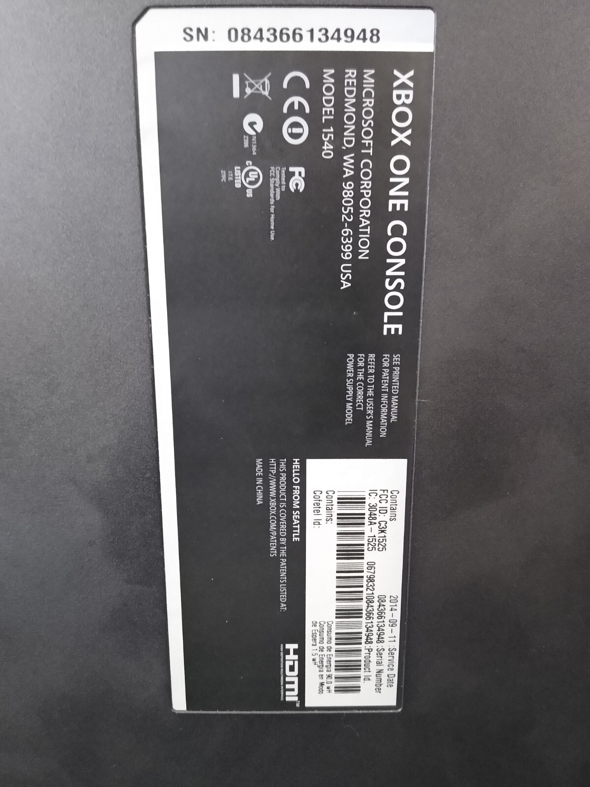 Microsoft Xbox One Console W/Powerbrick Power Cord HDMI Cord Clean Tested Works