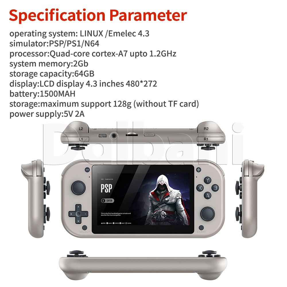 M17 Retro Handheld Game Console 4.3″ IPS Screen 64GB Portable Player