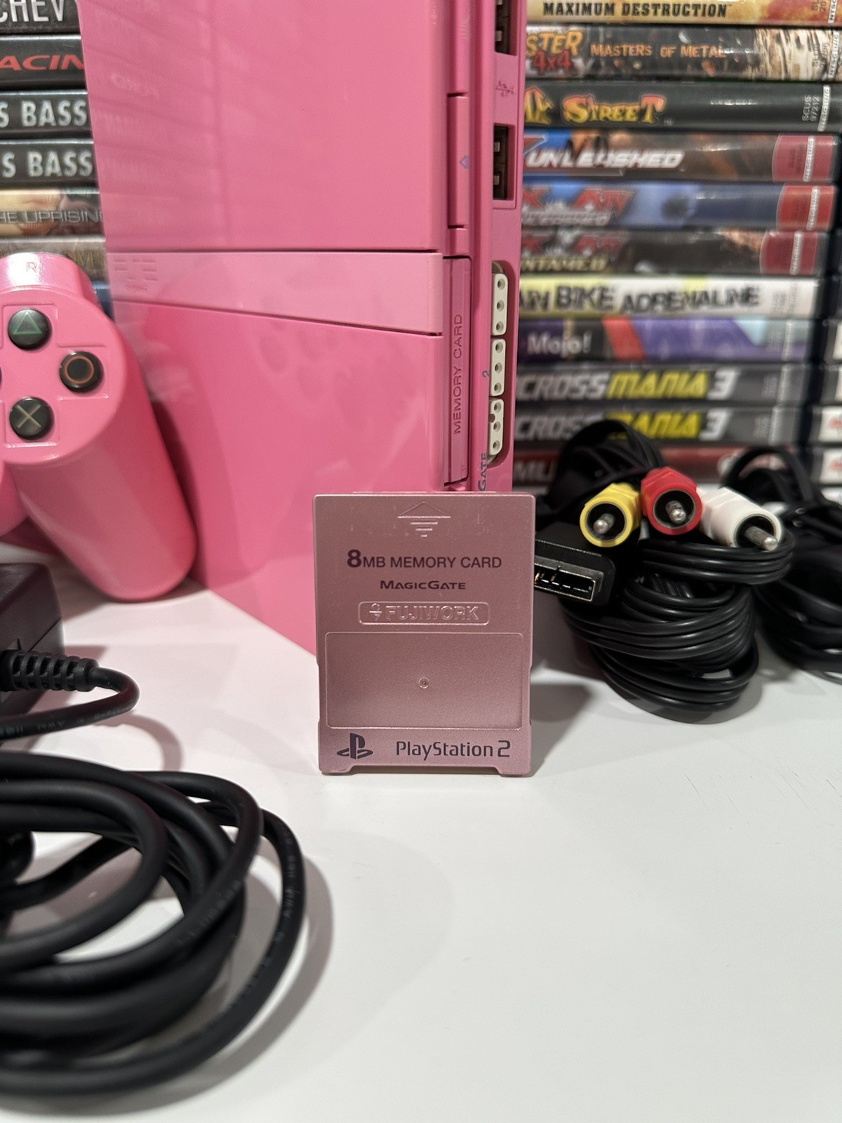 Sony PlayStation 2 Pink Slim OEM Bundle– Clean, Tested, Ready to Play + 2 Games