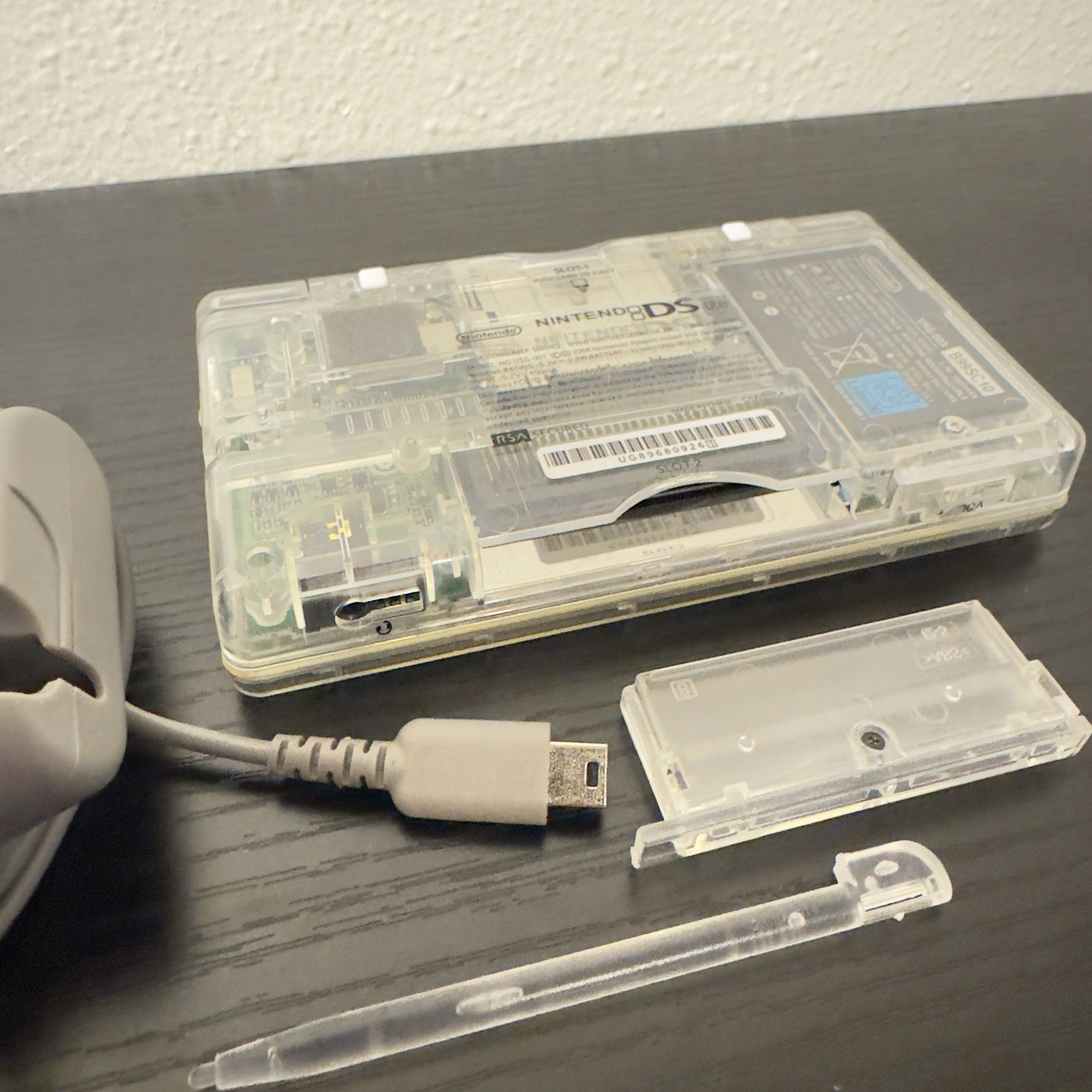 Nintendo DS Lite Clear Transparent Reshell Console w/ Charger Stylus GBA Slot