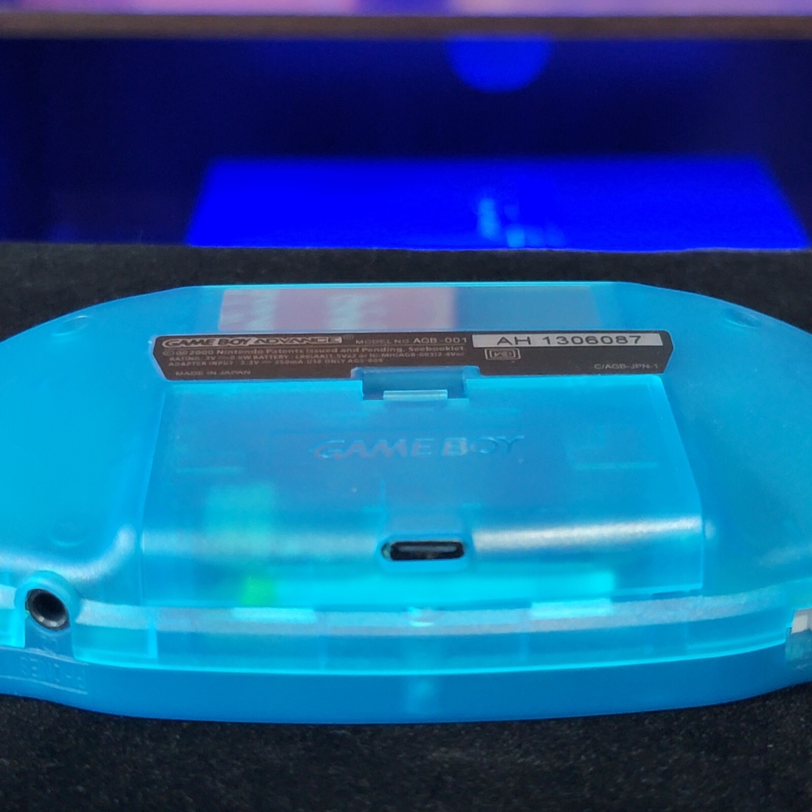 Clear Blue Game Boy Advance GBA iPS LCD USB-C 1800 mAh Rechargeable Battery