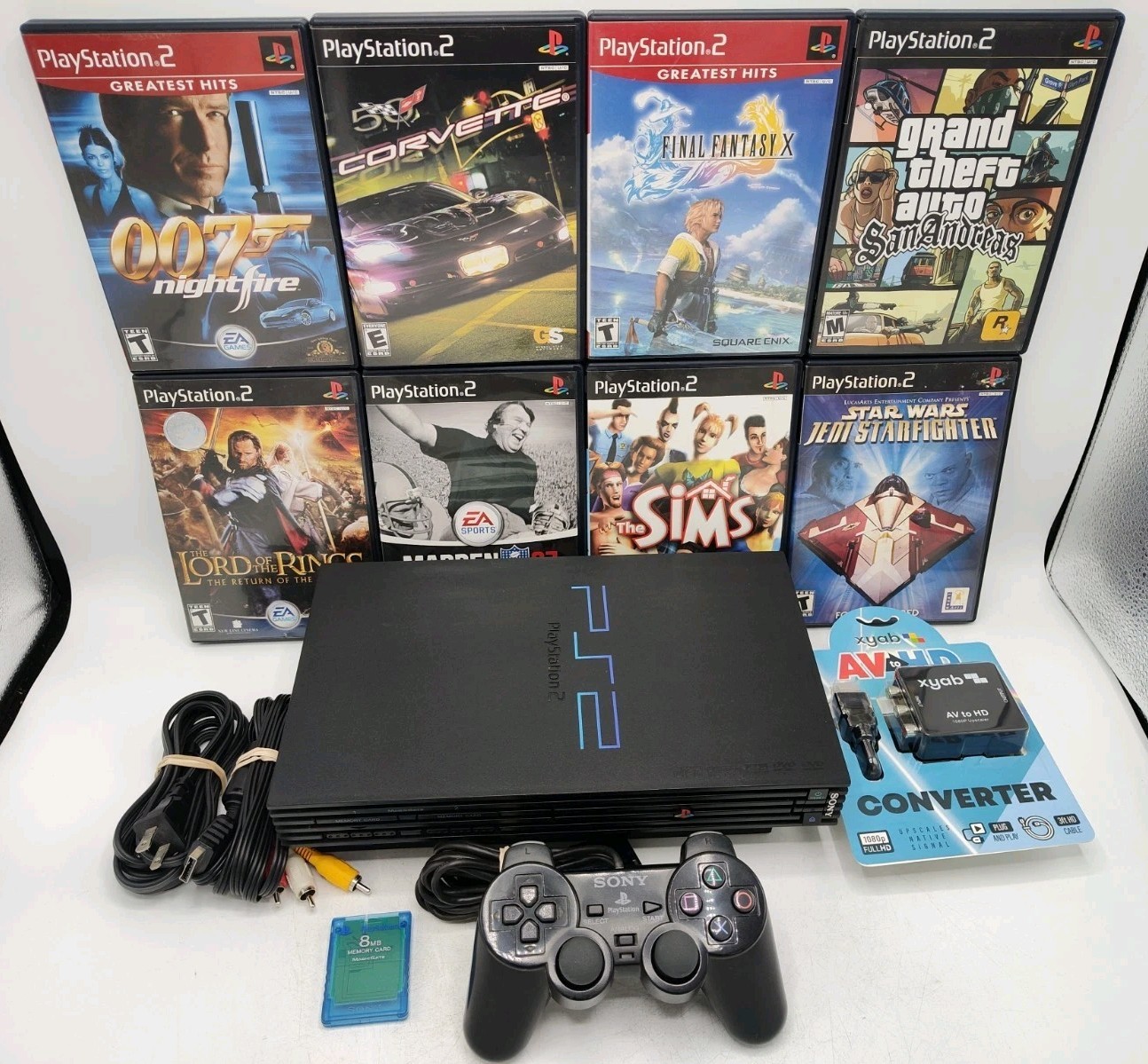 Sony PlayStation 2 Black PS2 Console Bundle + 8 Games + 1 Controller + HDMI!