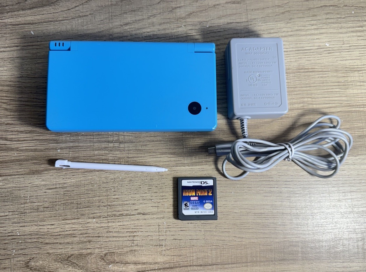 Nintendo DSi Aqua Blue Handheld Console w/ Stylus Iron Man2 Charger Tested Works