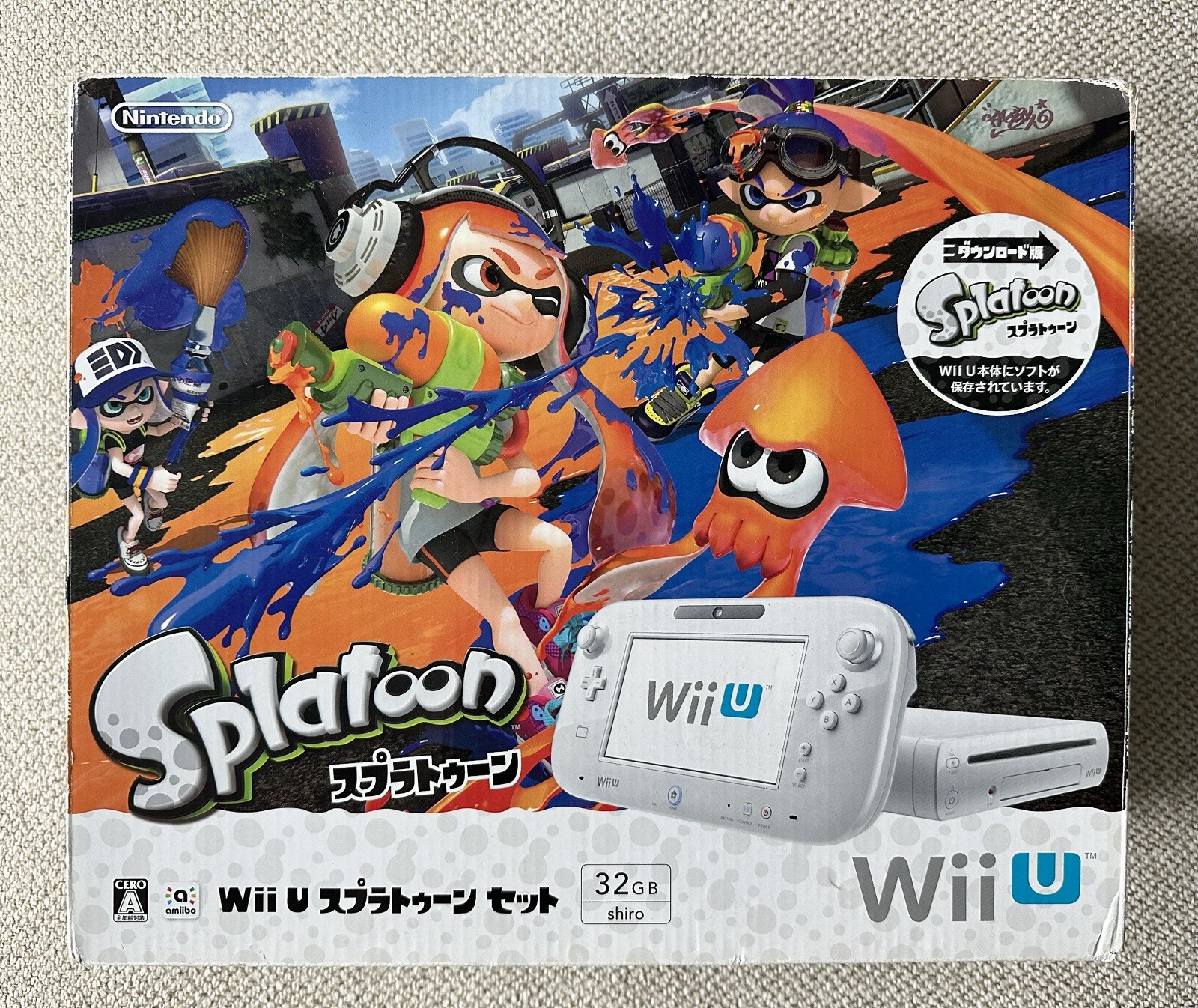 Nintendo Wii U 32GB Console Splatoon Set White Complete In Box (NTSC-J)