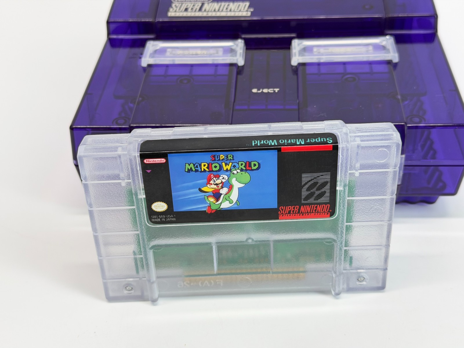 Super Nintendo – New Clear Purple Shell – System Bundle w/Super Mario World