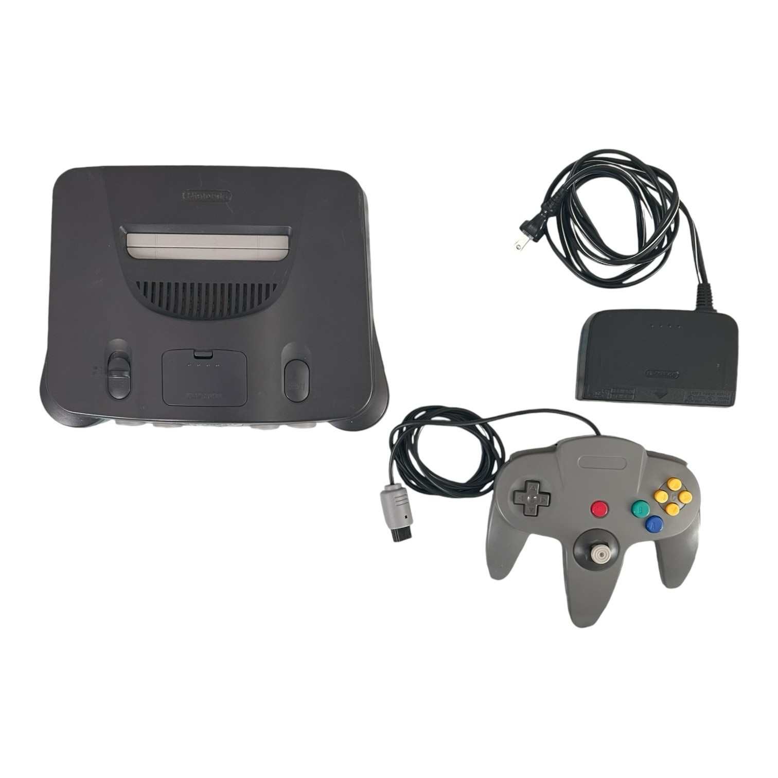 Nintendo 64 NUS-001(USA) Charcoal Gray + OEM Power Supply, Jumper Pak, Controllr
