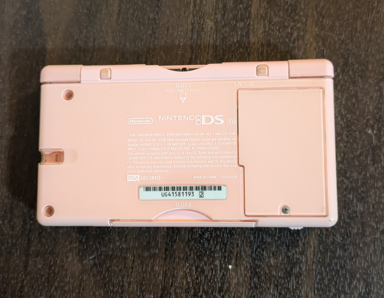 Nintendo DS Lite Coral Pink Handheld *Broken Hinge* Powers On + Top Shell