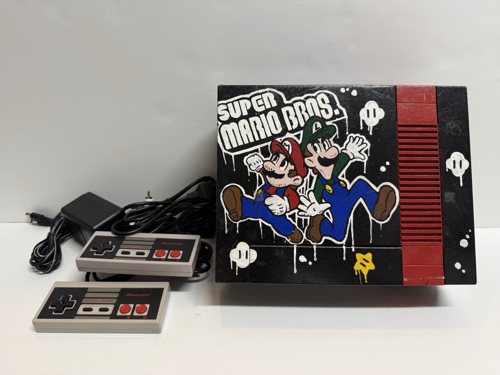 Nintendo Entertainment System NES Console with Controllers & Cables Custom Art