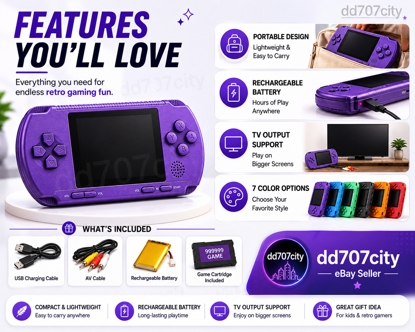 US STOCK PXP3 Game Console Handheld Portable 16 Bit Retro Video Games Xmas Gift