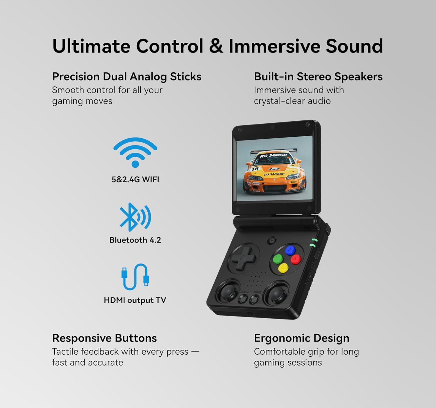 Anbernic RG34XXSP Retro Gaming Console – Flip Design, 3.4» IPS Screen 720×480,