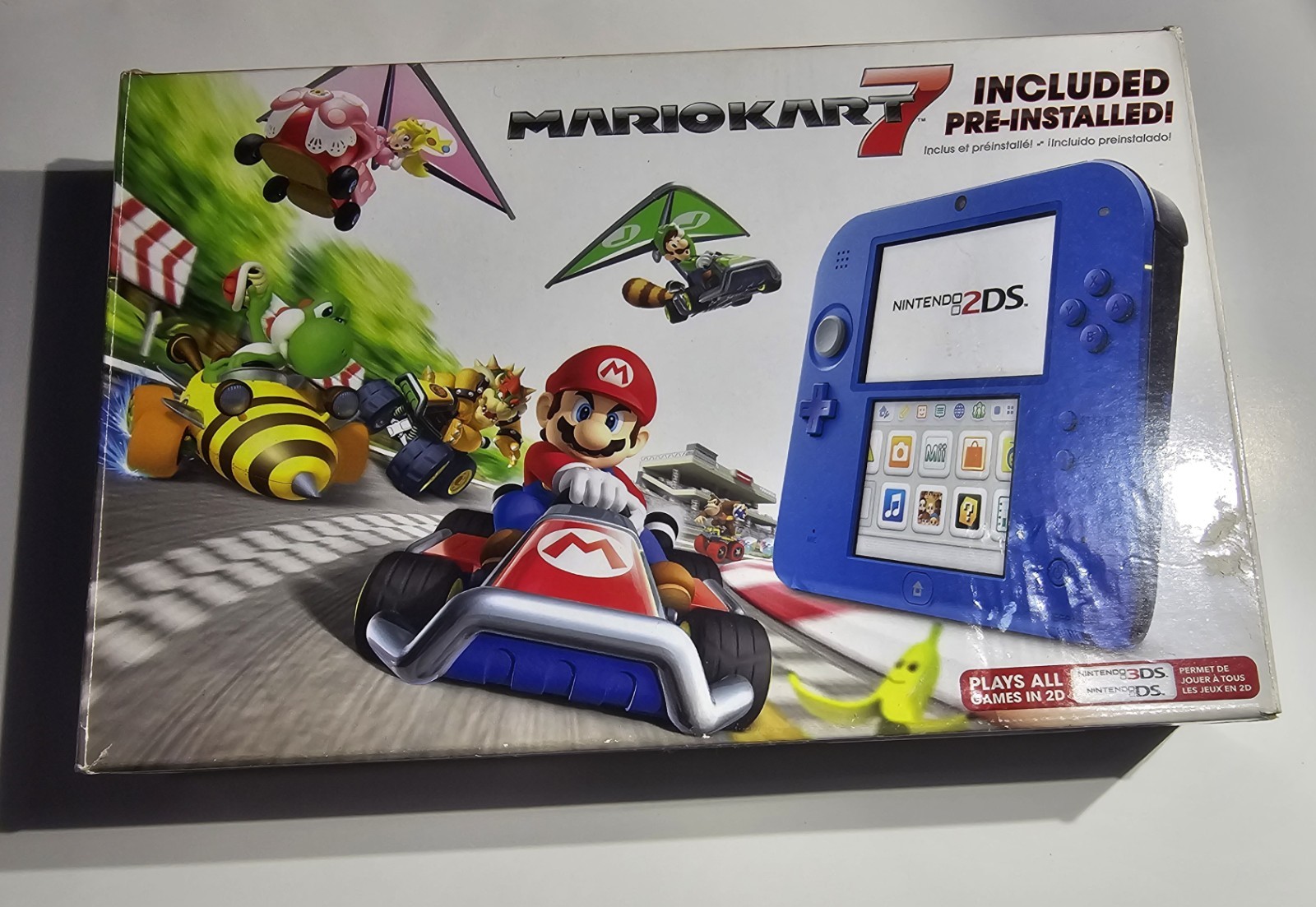 Nintendo 2DS Mario Kart7 Edition In Original Box OEM Charger & Stylus Blue Works