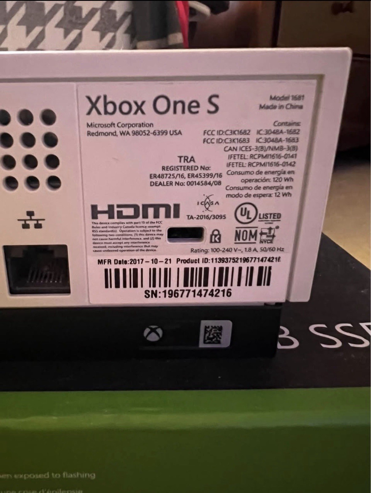 Microsoft Xbox One S 1TB White Console 4K UHD Wi‑Fi HDMI MPN 1681