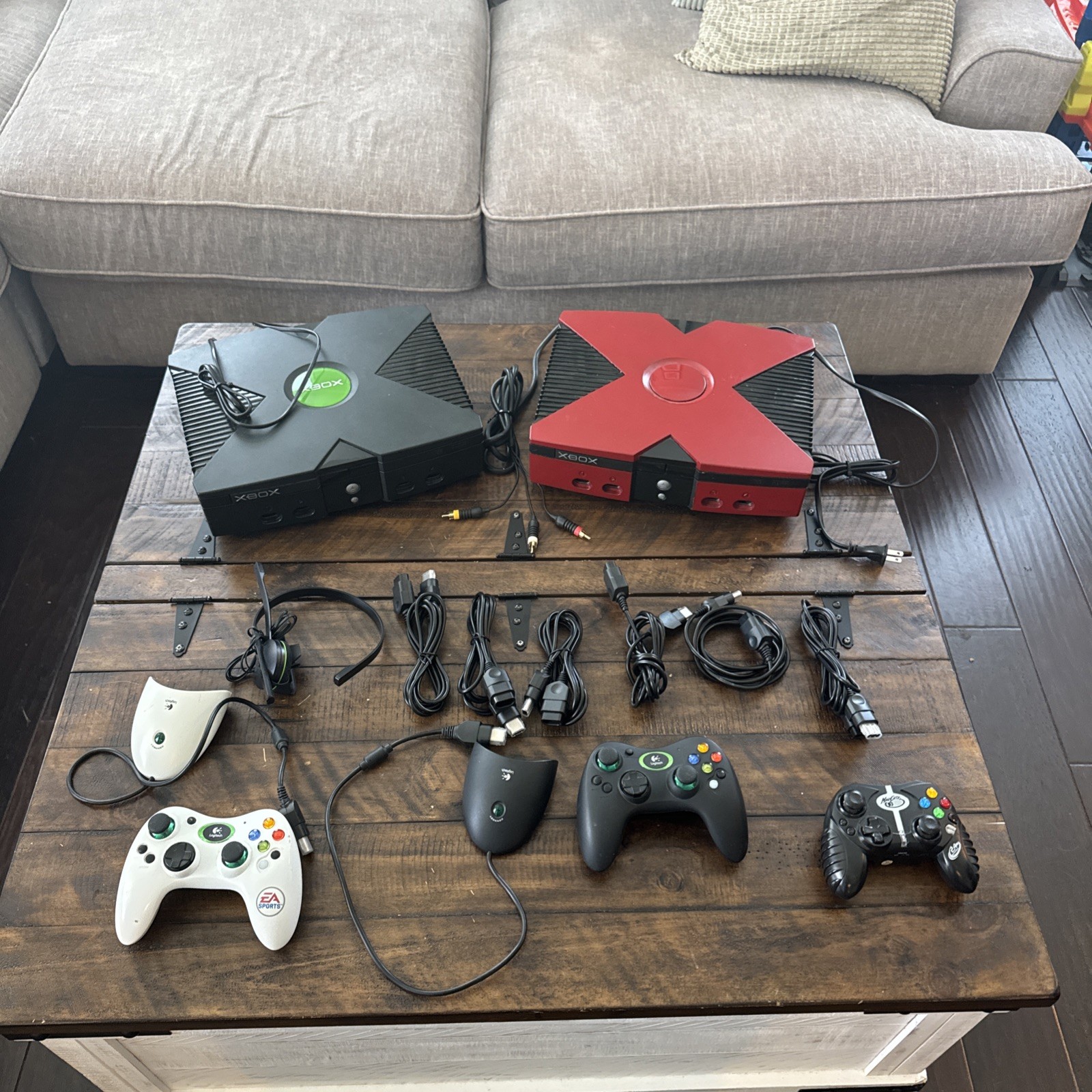Lot Of 2 Xbox Consoles Original Black And Red 2 Logitech wireless controllers